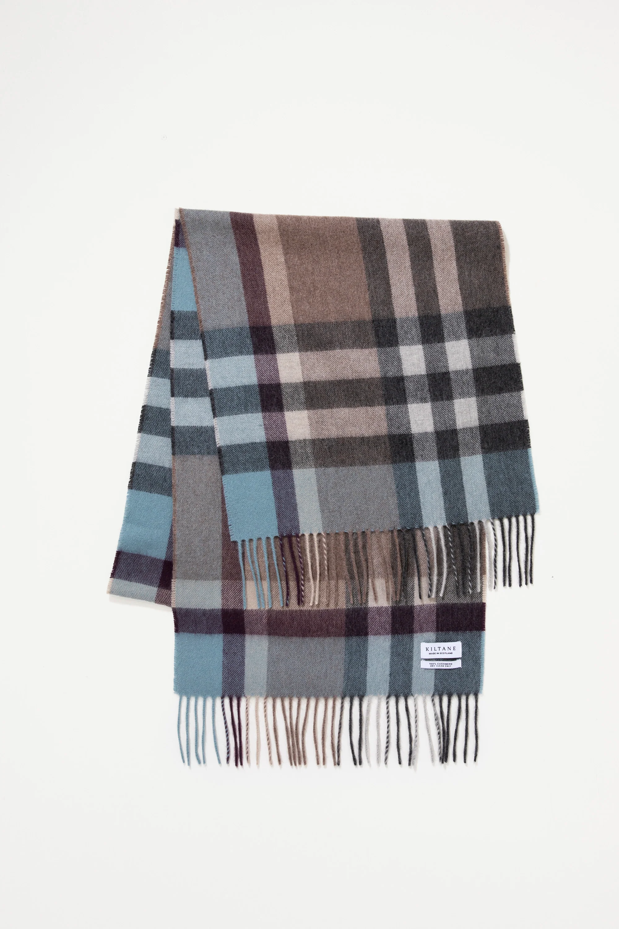Made in Scotland Tartan Cashmere Wide Scarf - Blue Taupe - Image 2