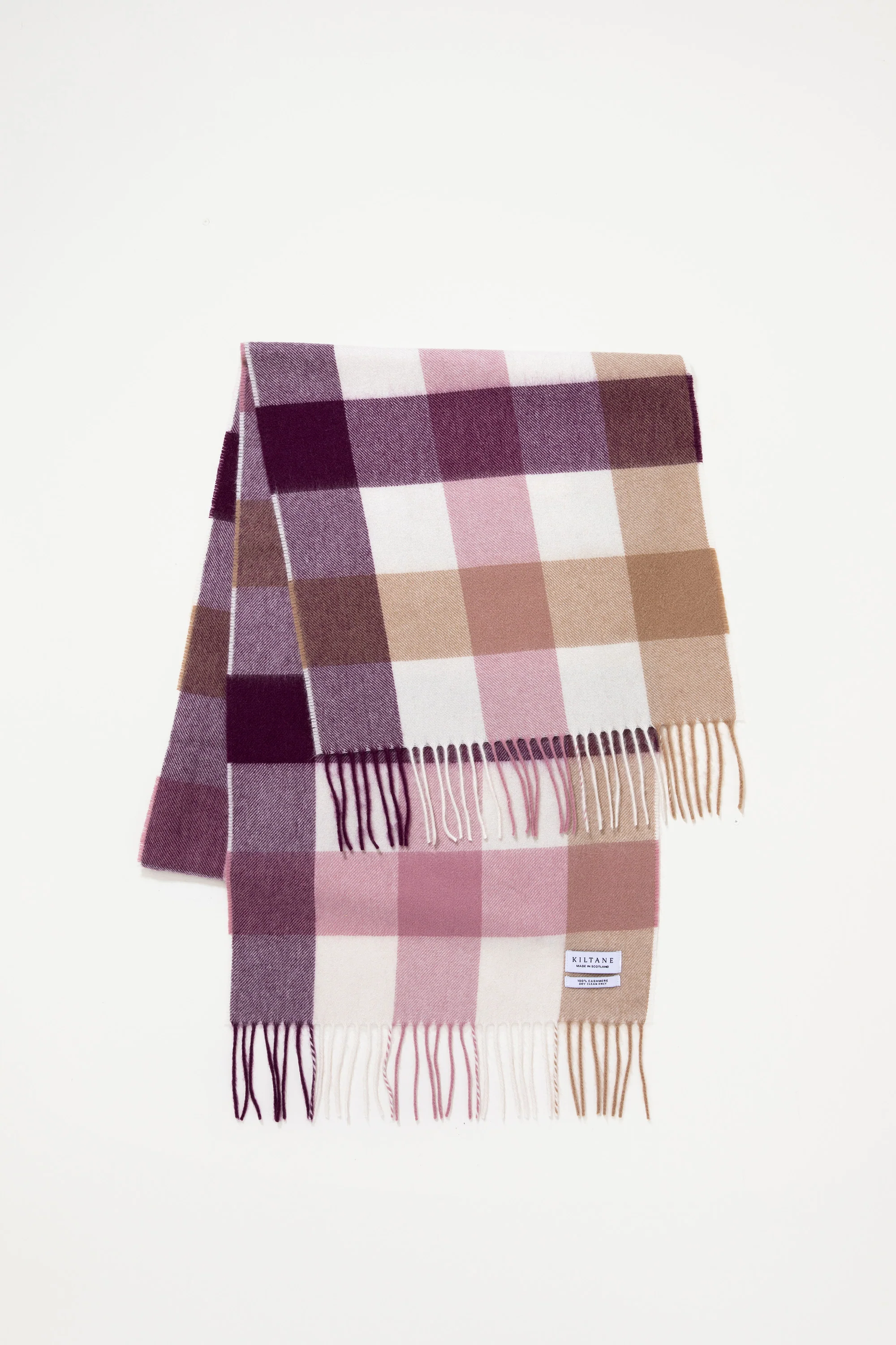 Made in Scotland 5 Square Check Cashmere Wide Scarf - Rhubarb Pink - Image 3