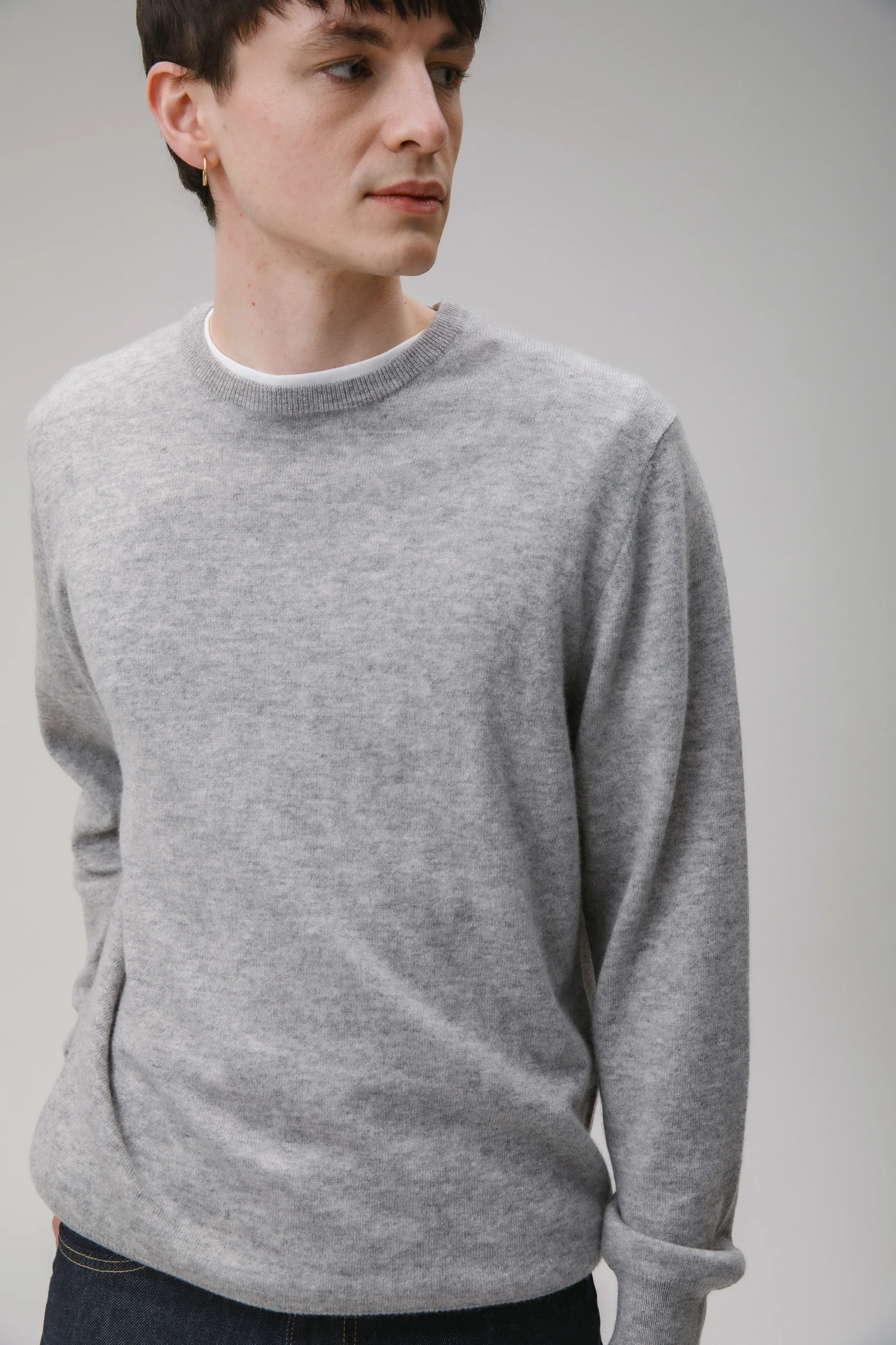 Men's Cashmere Crew Neck Jumper - Light Grey
