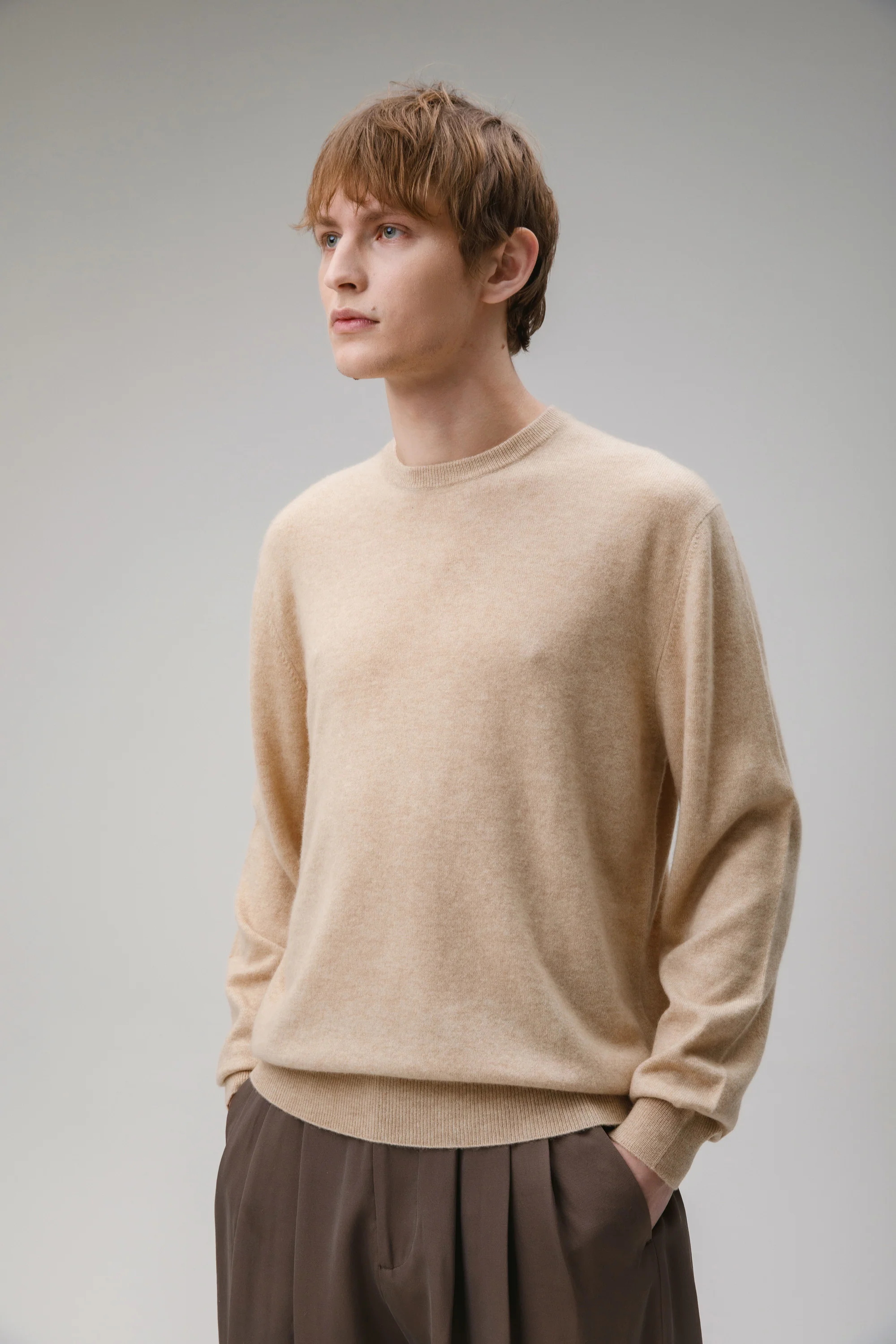 Men's Cashmere Crew Neck Jumper - Vicuna - Image 2