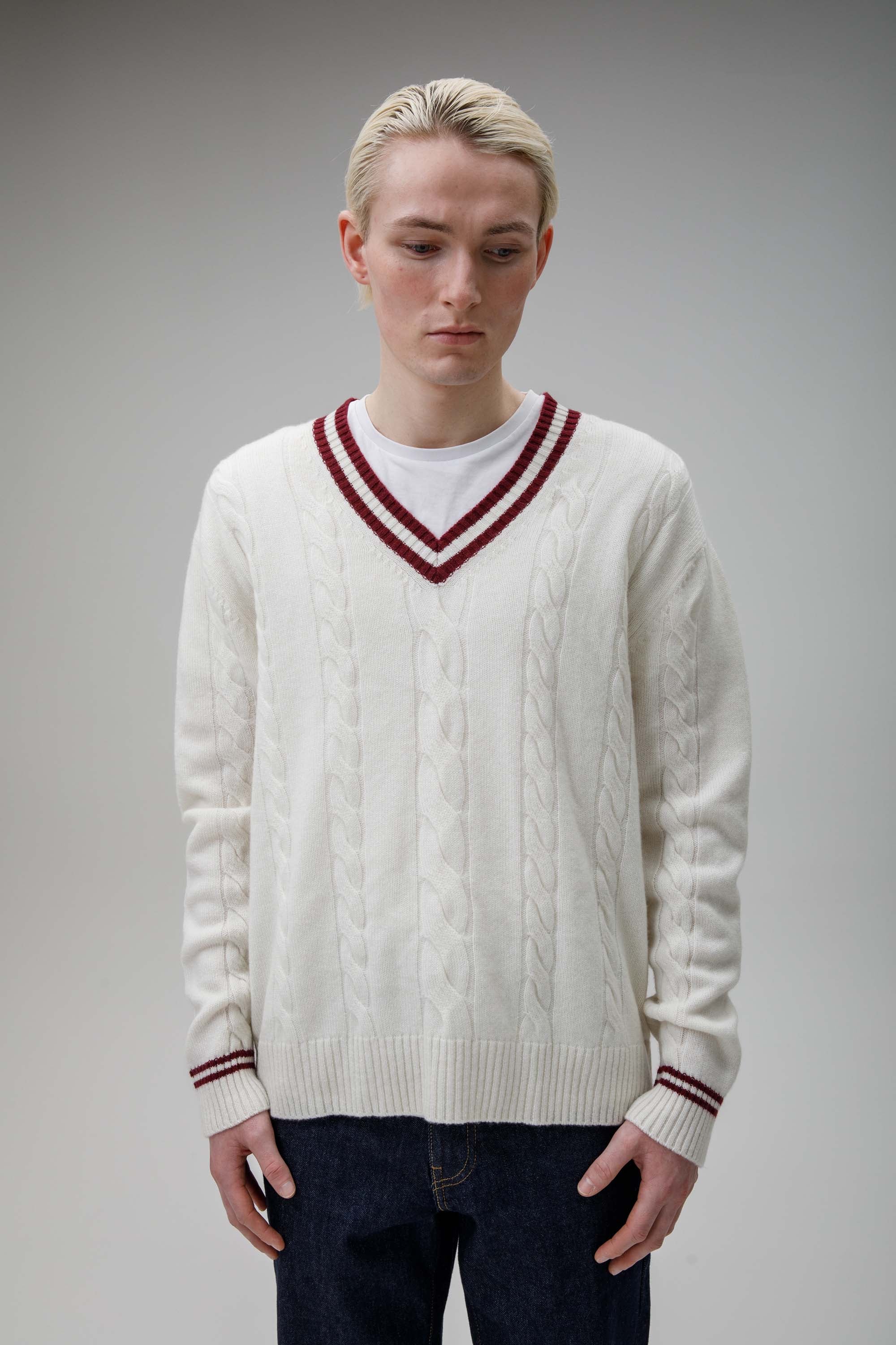 Men's Cashmere Cricket Style Jumper - Soft White - Image 2