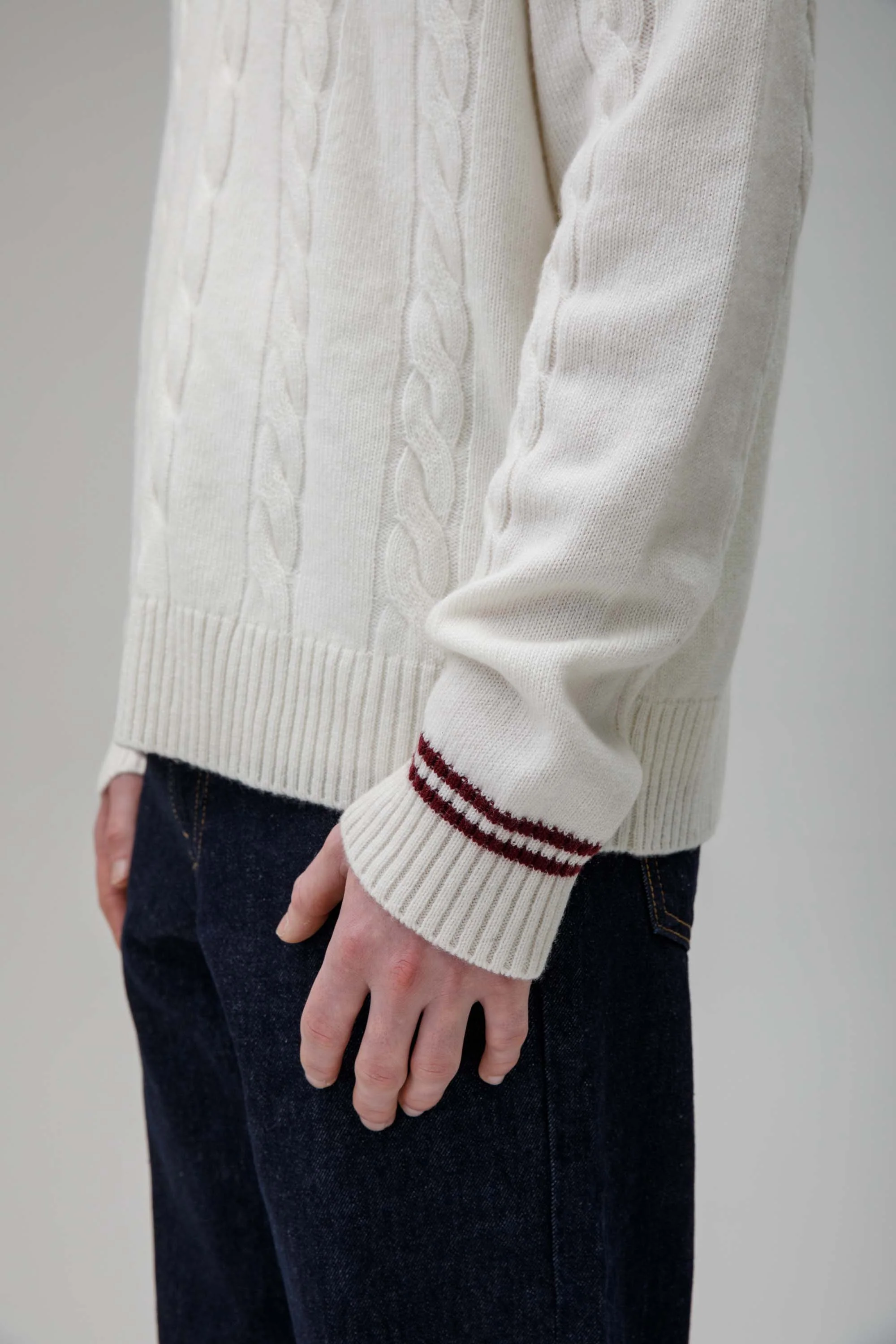 Men's Cashmere Cricket Style Jumper - Soft White - Image 4
