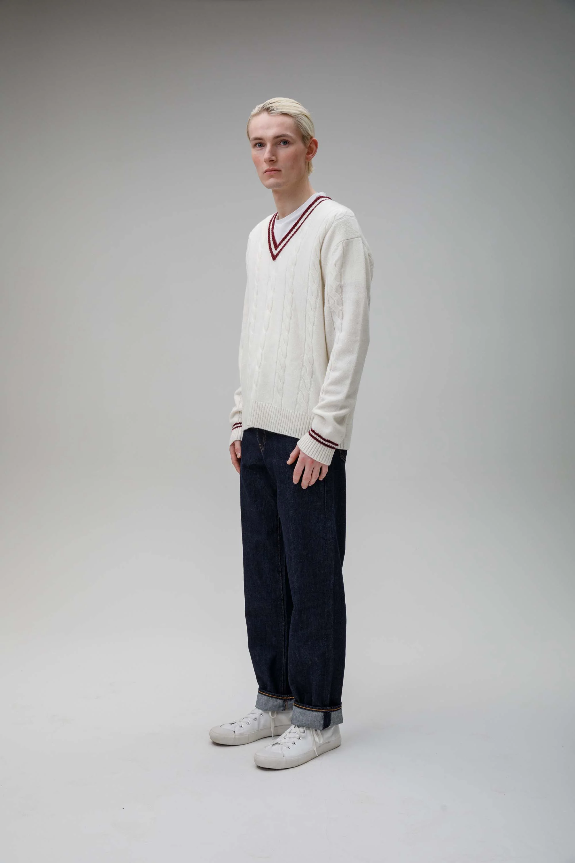 Men's Cashmere Cricket Style Jumper - Soft White - Image 5
