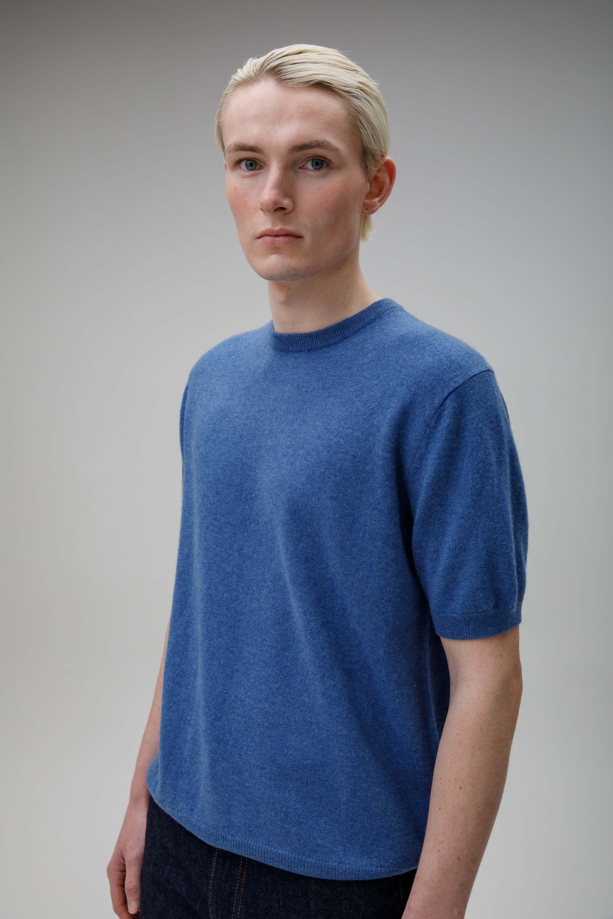 Men's Crew Neck Cashmere T-shirt - Denim