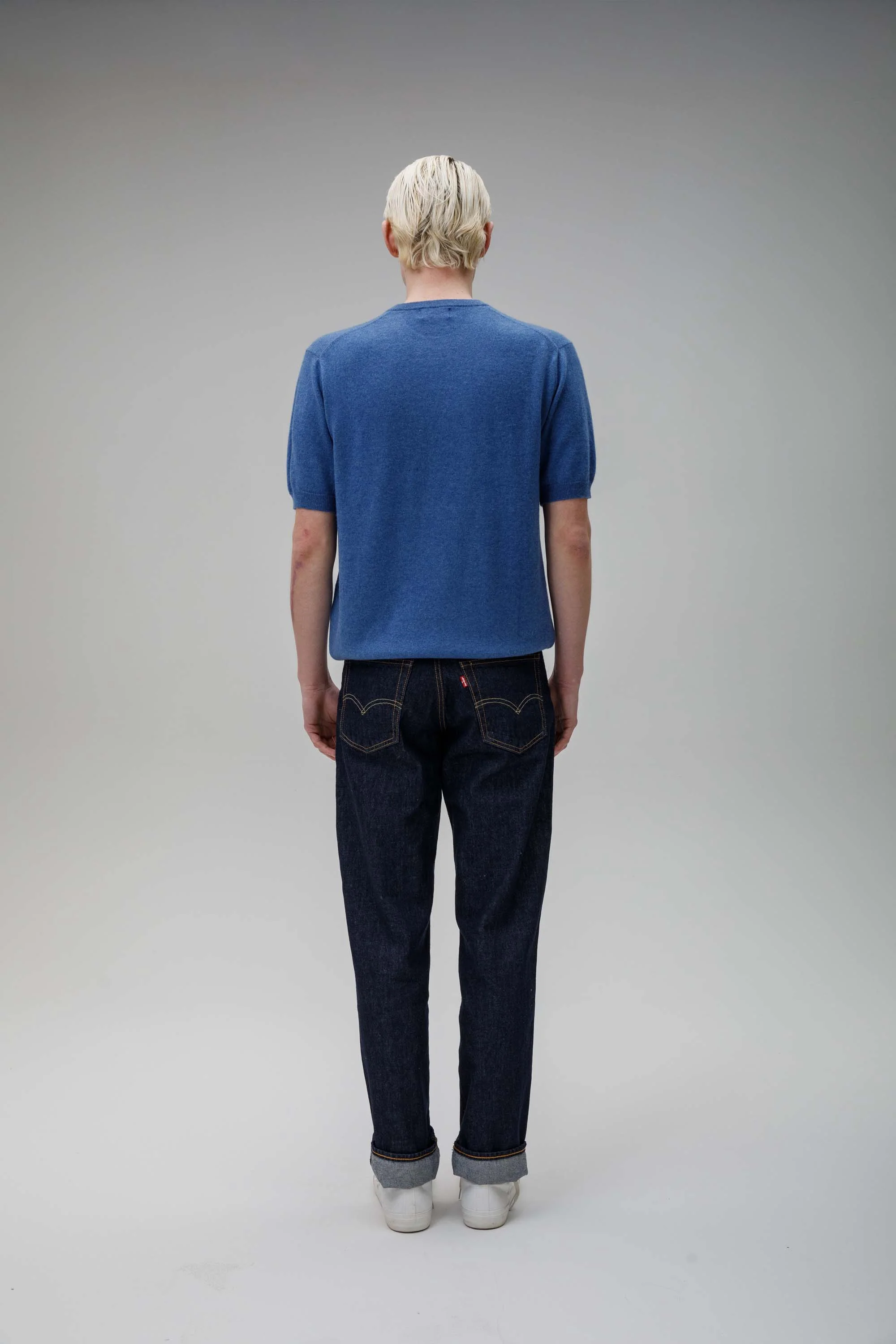 Men's Crew Neck Cashmere T-shirt - Denim - Image 4