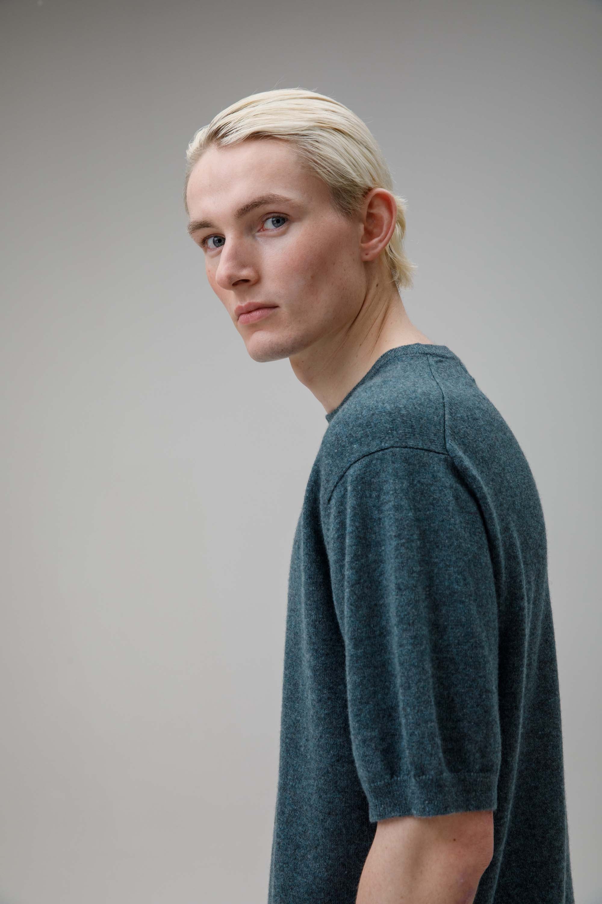 Men's Crew Neck Cashmere T-shirt - Haze Green - Image 5