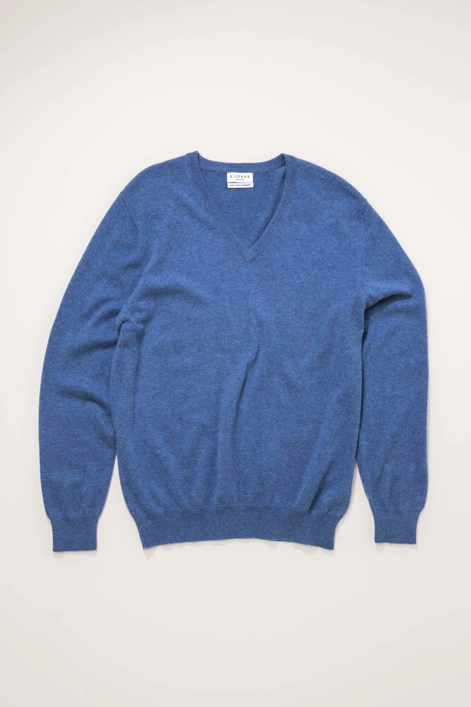 Men's Cashmere V Neck Jumper - Denim - Image 3