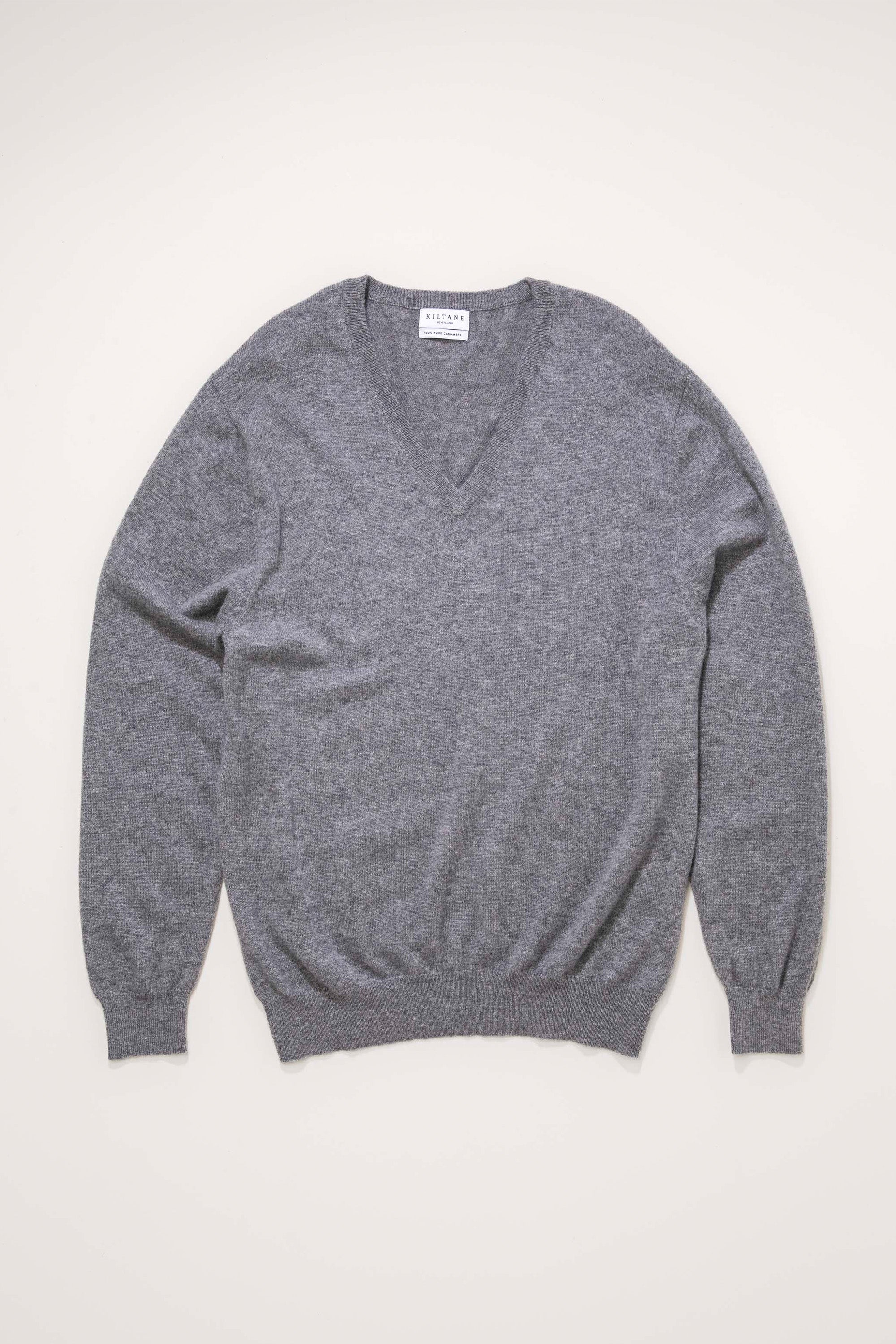 Men's Cashmere V Neck Jumper - Derby Grey - Image 3