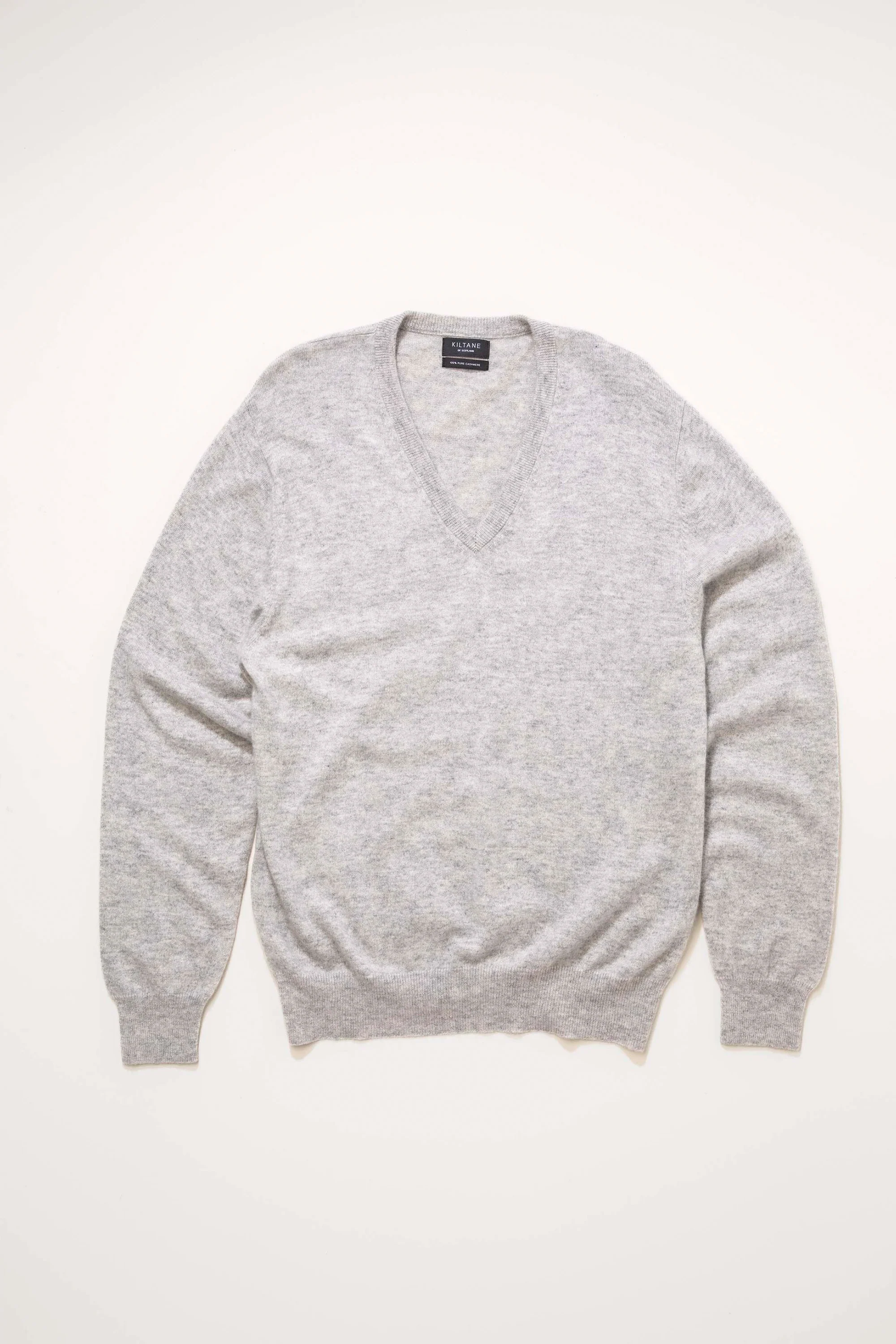 Men's Cashmere V Neck Jumper - Light Grey - Image 8