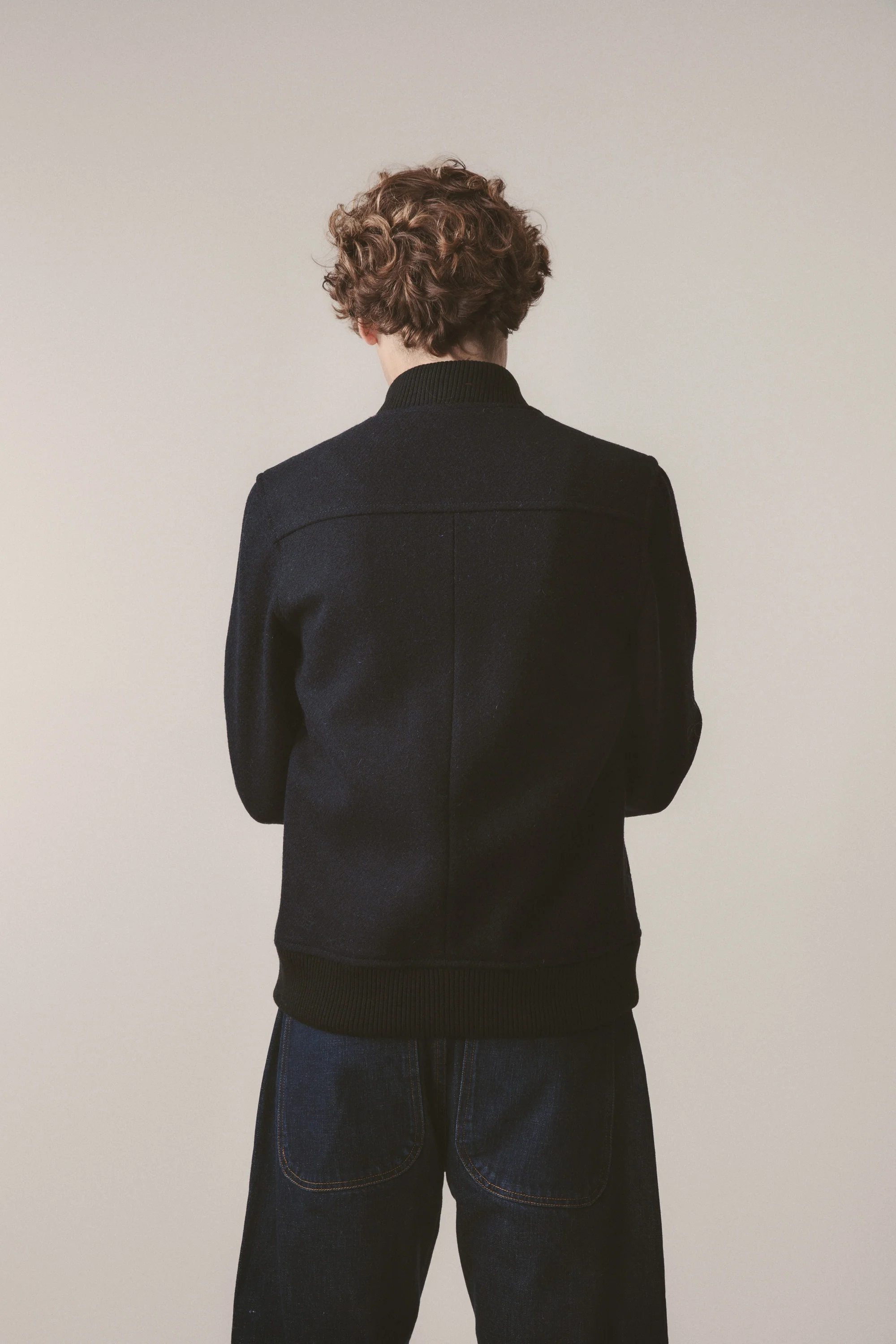 Men's Harris Tweed Bomber Jacket - Dark Navy Twill Solid - Image 3