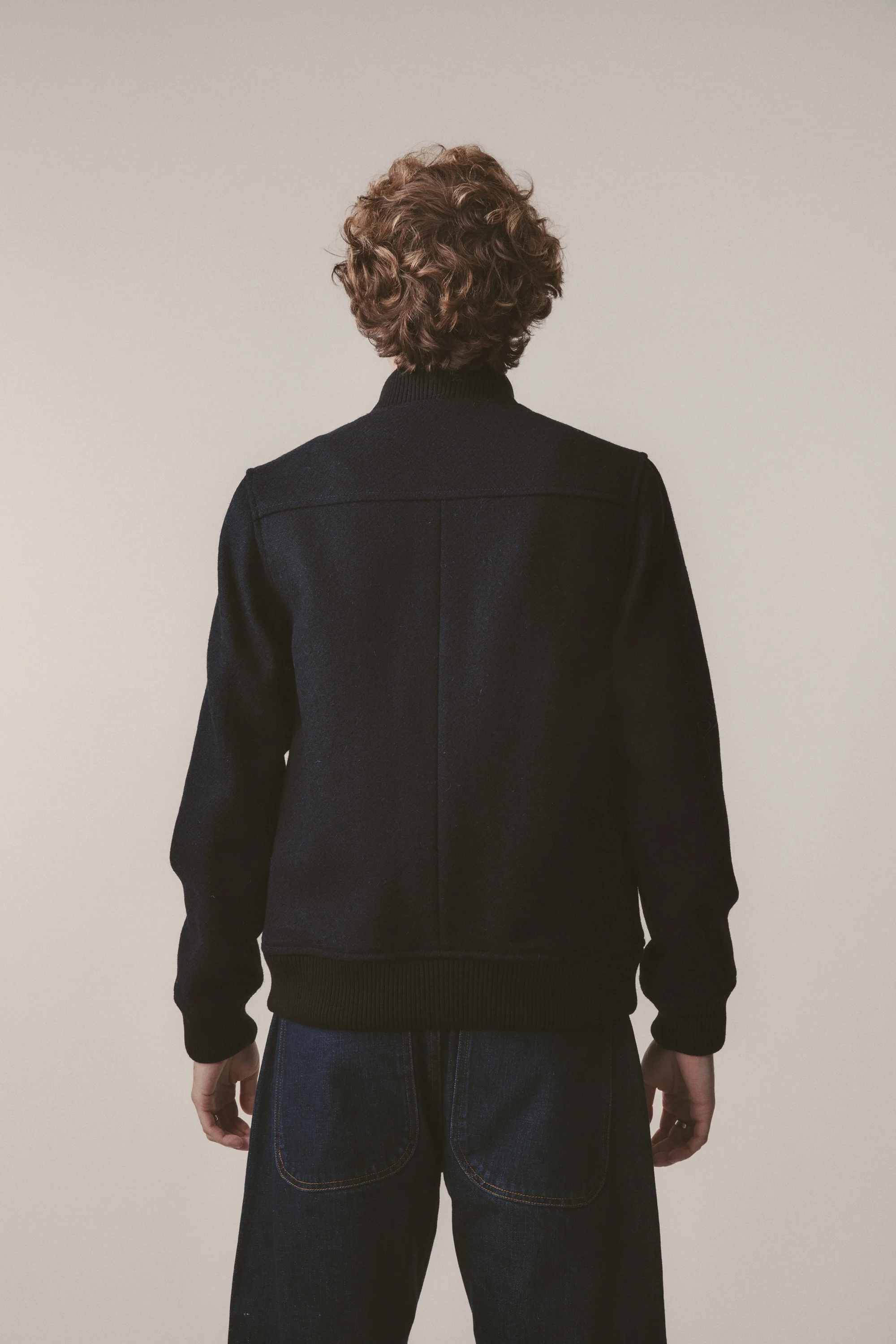 Men's Harris Tweed Bomber Jacket - Dark Navy Twill Solid - Image 4