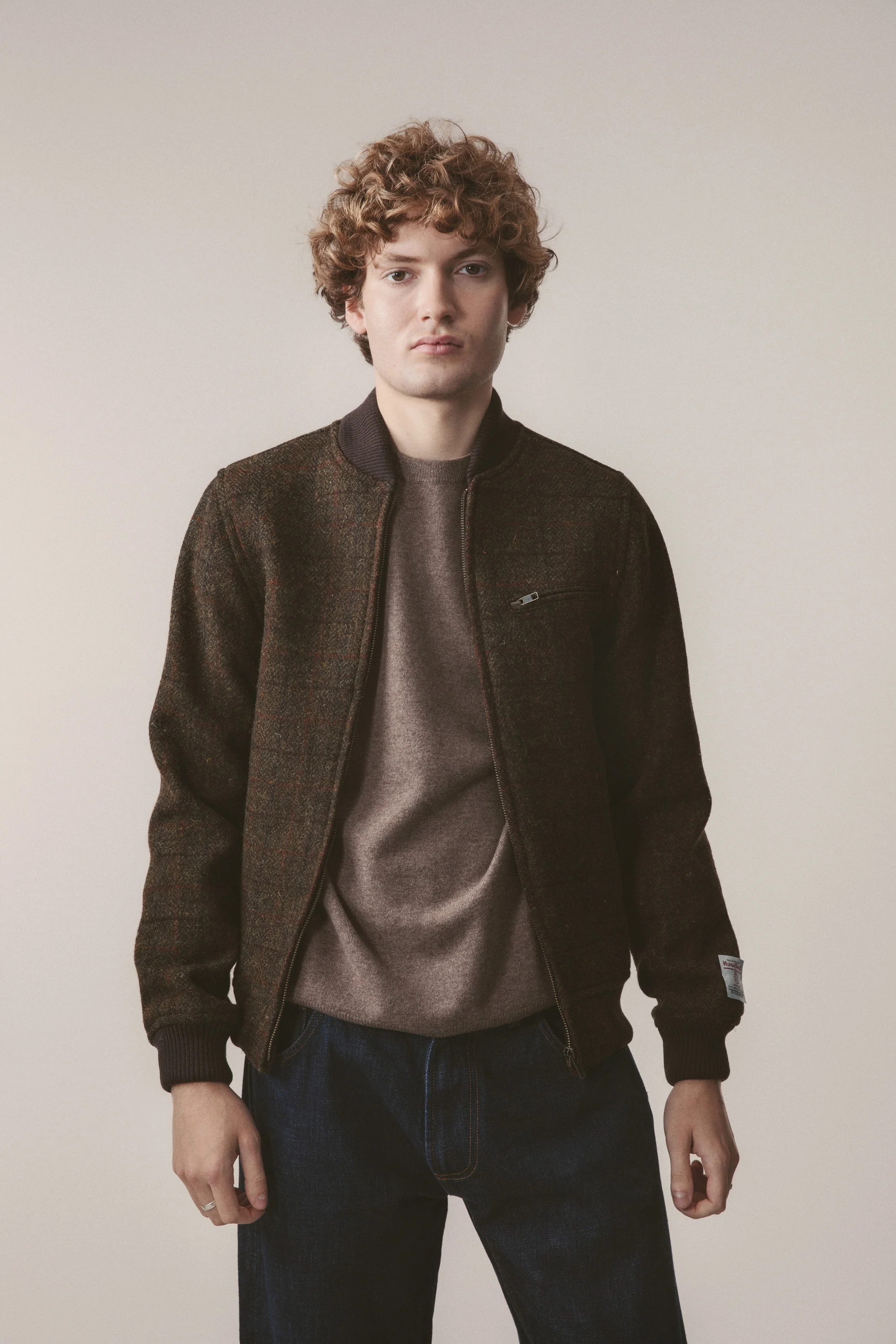Men's Harris Tweed Bomber Jacket - Green Check - Image 3