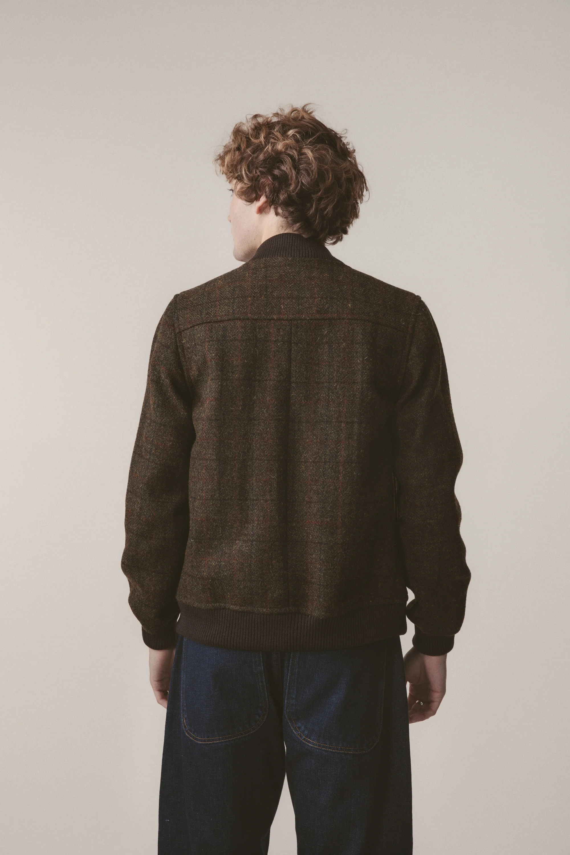 Men's Harris Tweed Bomber Jacket - Green Check - Image 5