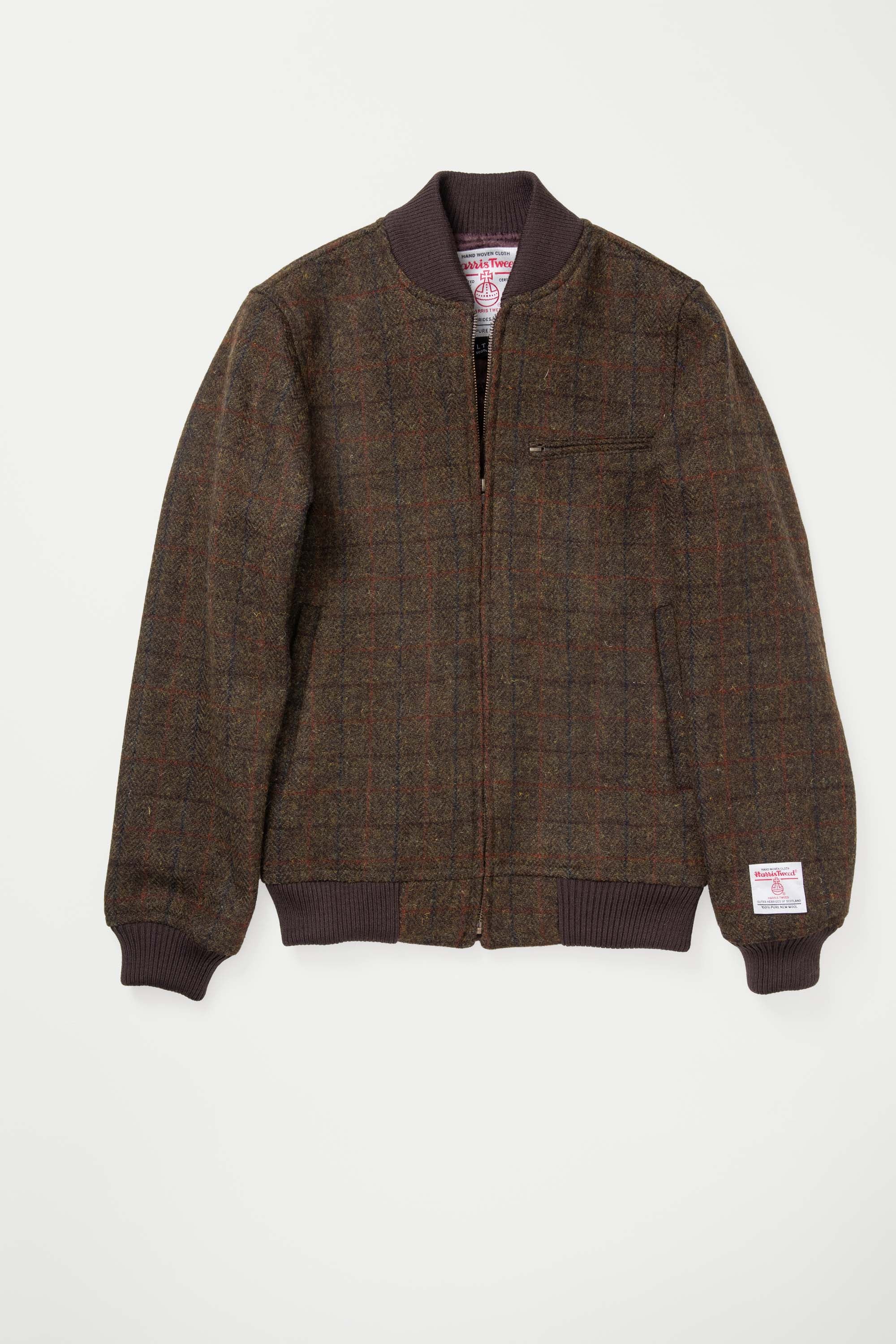 Men's Harris Tweed Bomber Jacket - Green Check - Image 6
