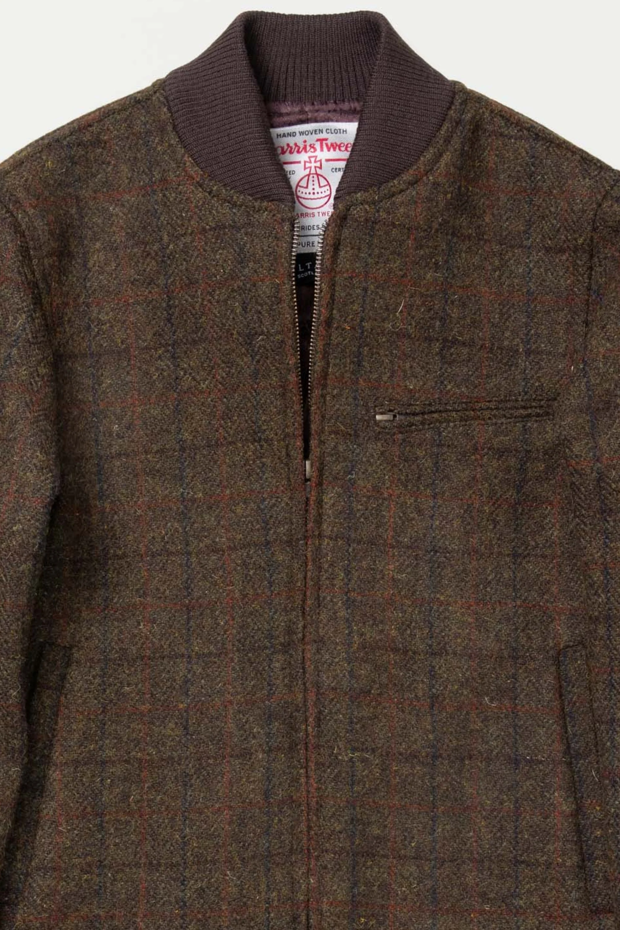 Men's Harris Tweed Bomber Jacket - Green Check - Image 7