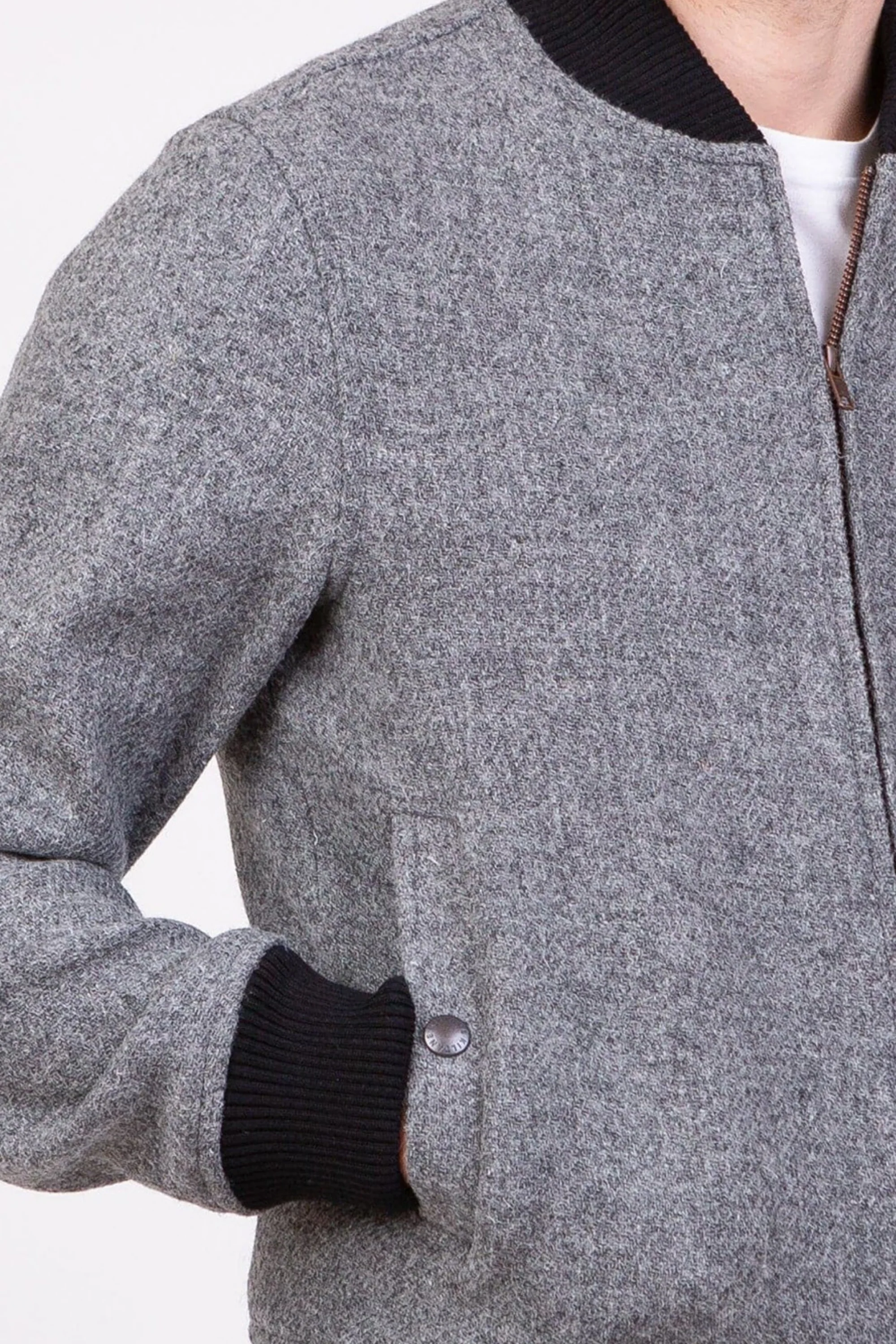 Men's Harris Tweed Bomber Jacket - Light Grey Melange - Image 3
