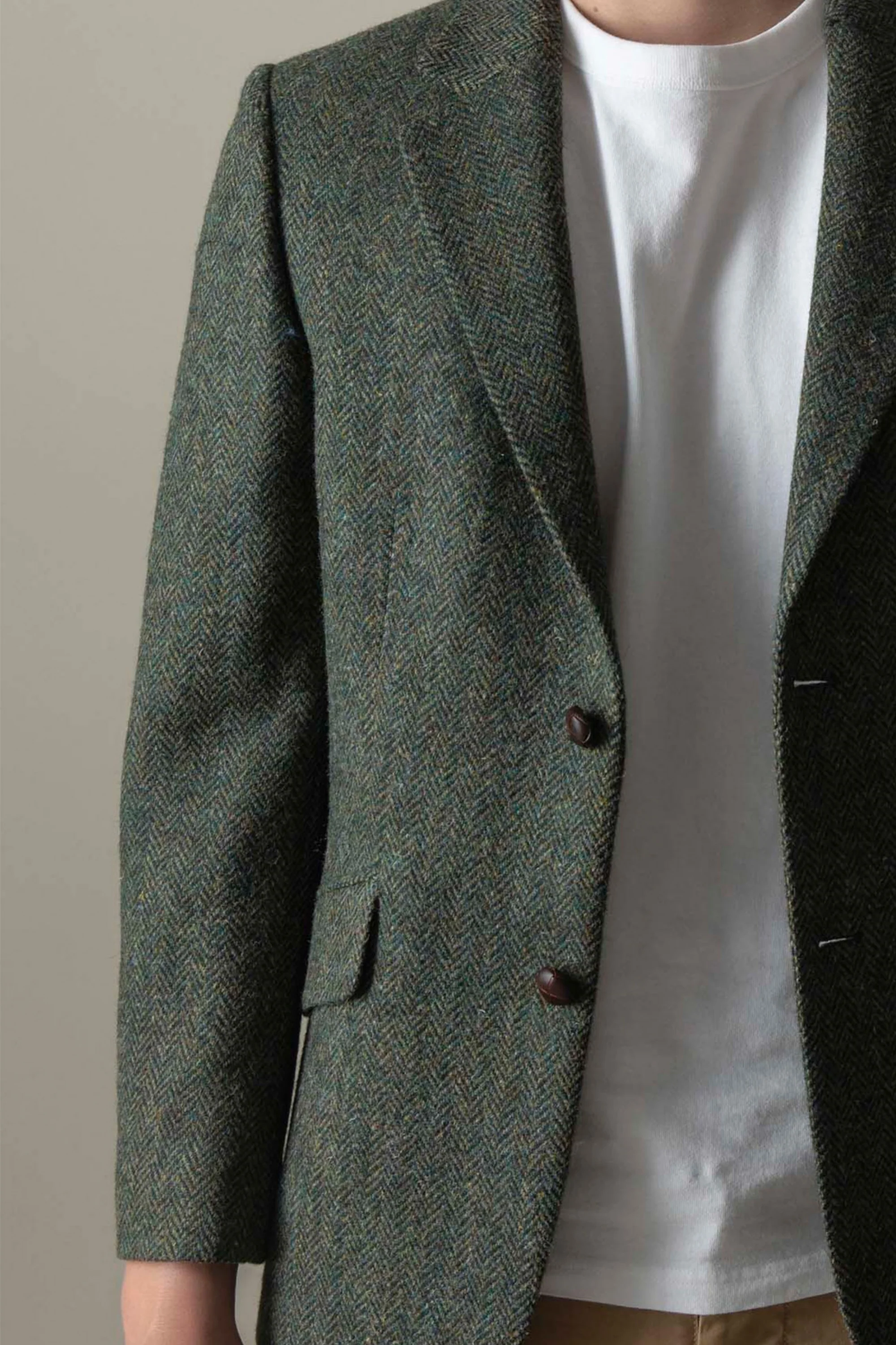 Men's Harris Tweed Finlay Jacket - Dark Green Herringbone - Image 3