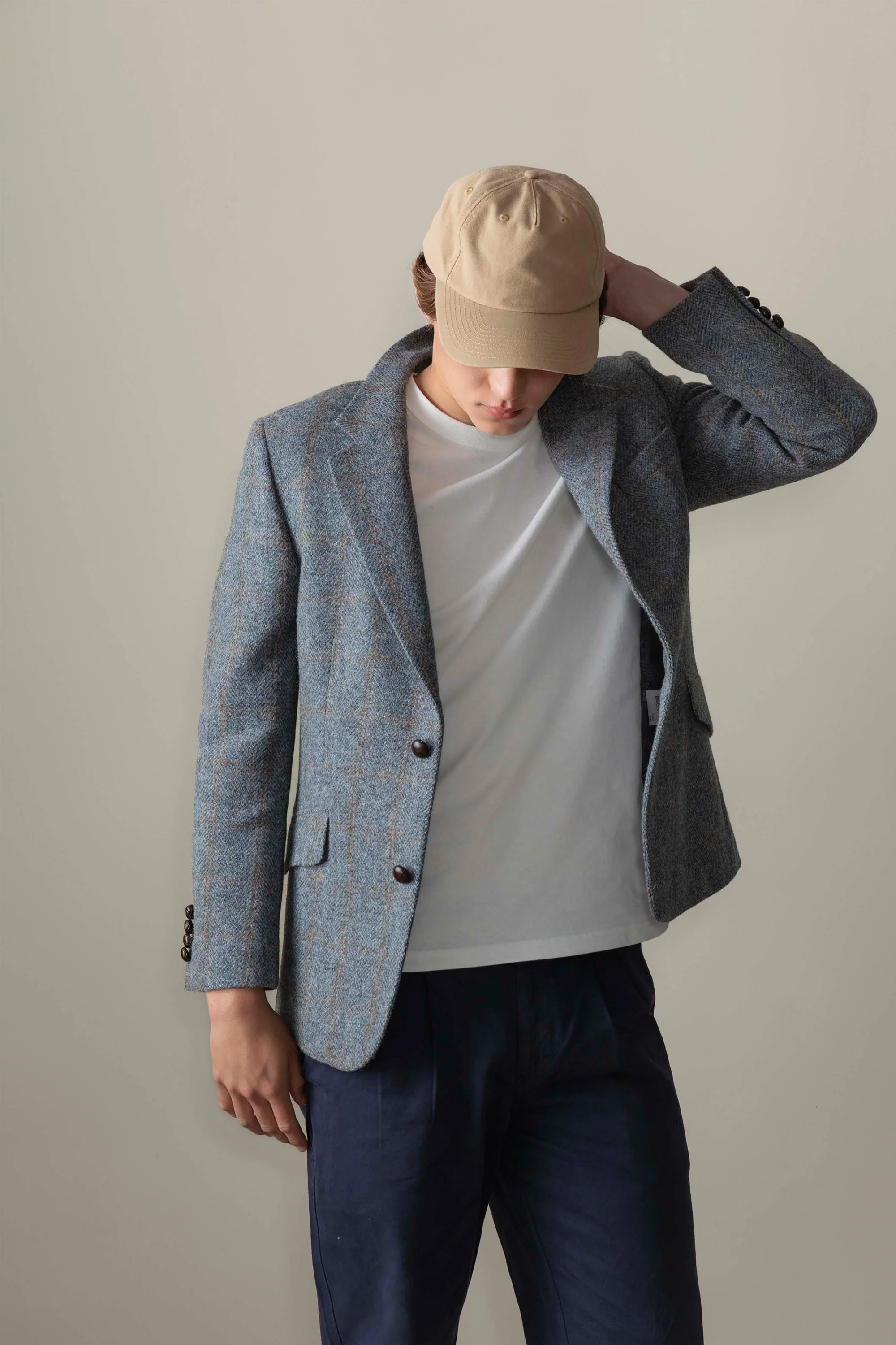 Men's Harris Tweed Finlay Jacket - Mid Blue Brown Windowpane - Image 2