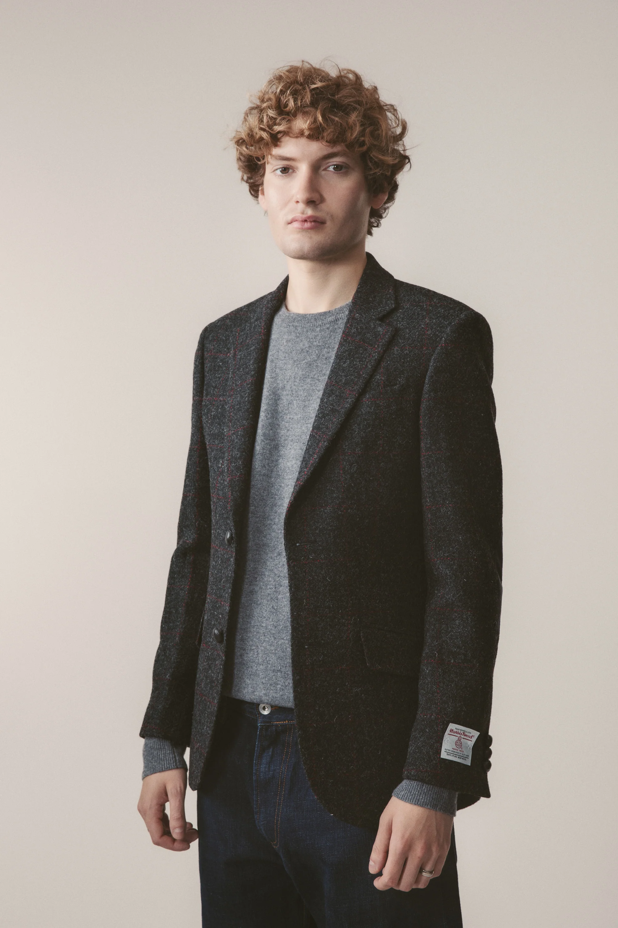 Men's Harris Tweed Patrick Jacket - Charcoal Red Check - Image 2