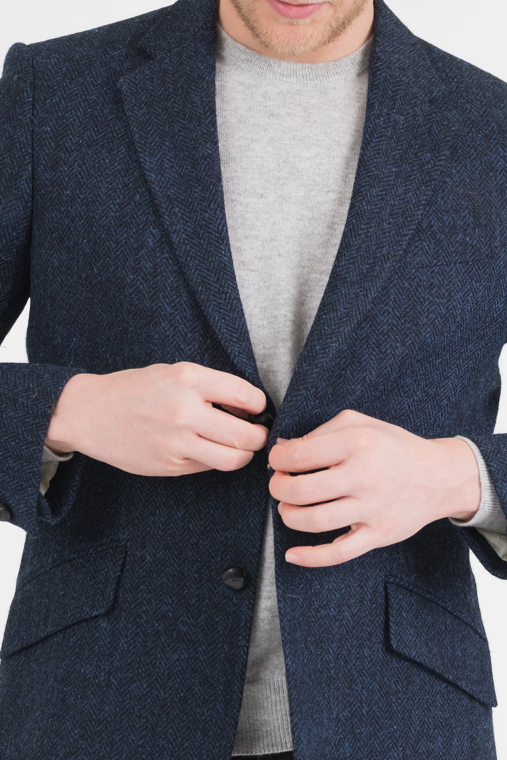Men's Harris Tweed Patrick Jacket - Dark Navy Herringbone - Image 3