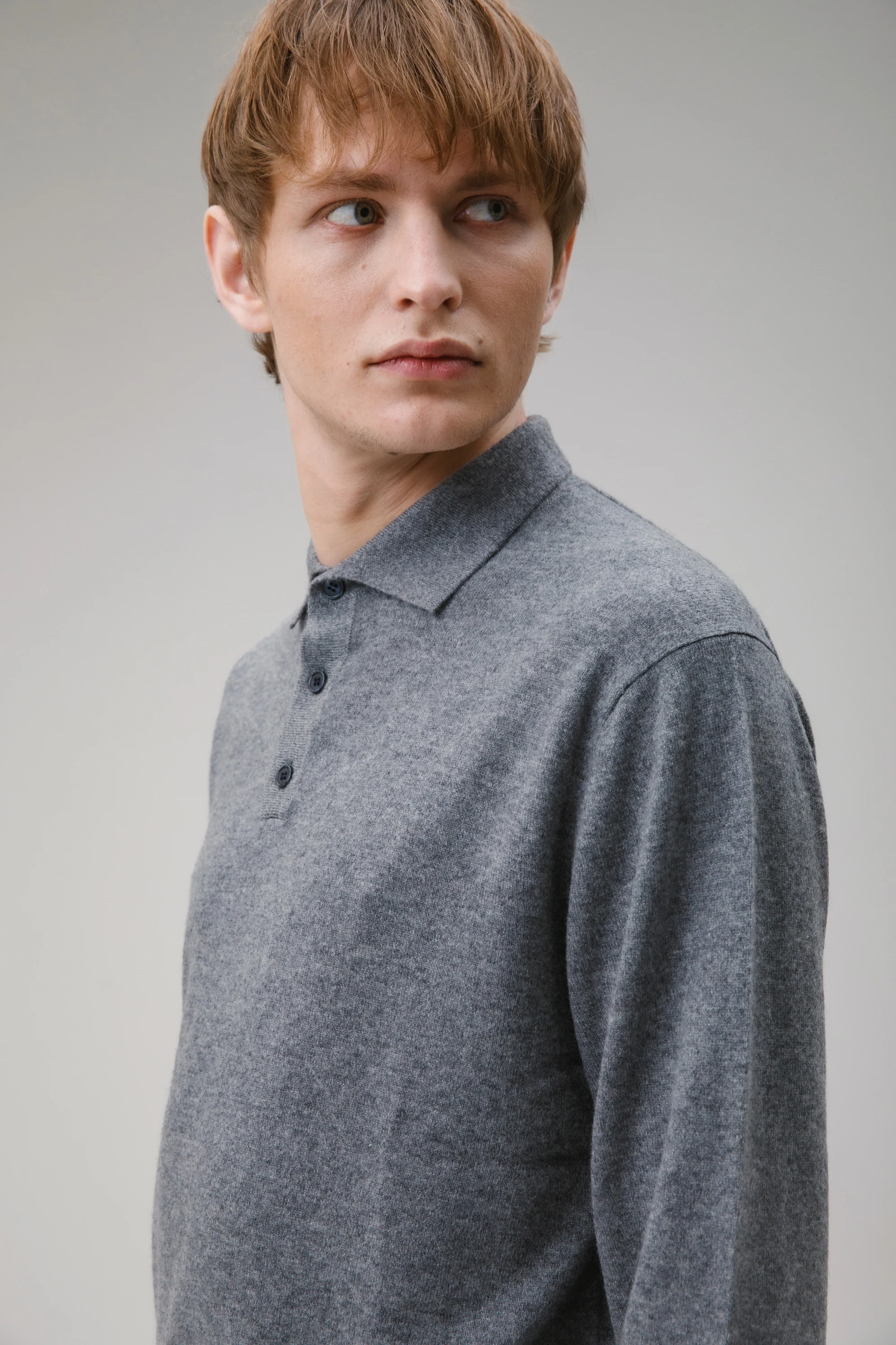 Men's Long Sleeved Knitted Polo Shirt - Derby Grey - Image 5