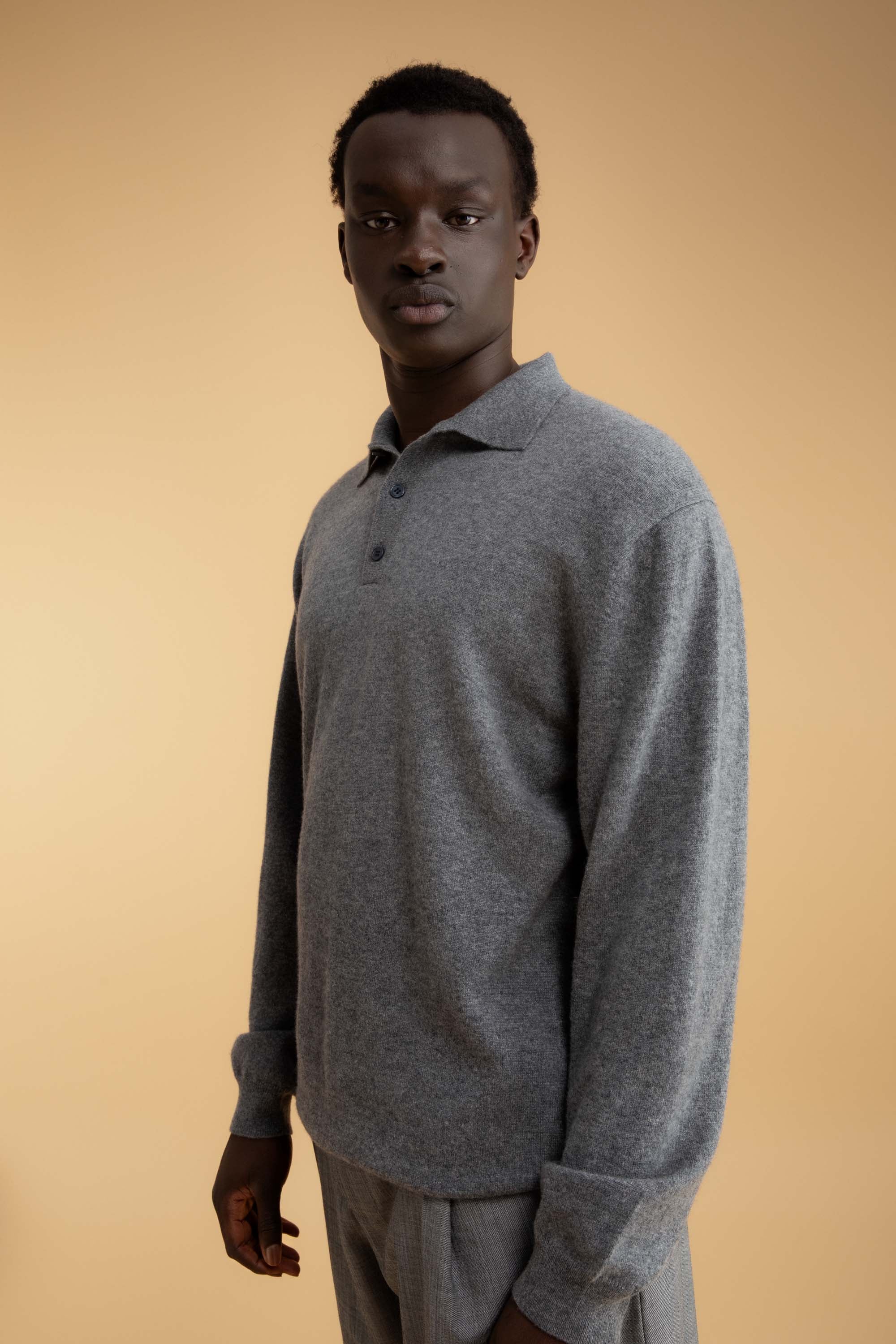 Men's Long Sleeved Knitted Polo Shirt - Derby Grey - Image 6