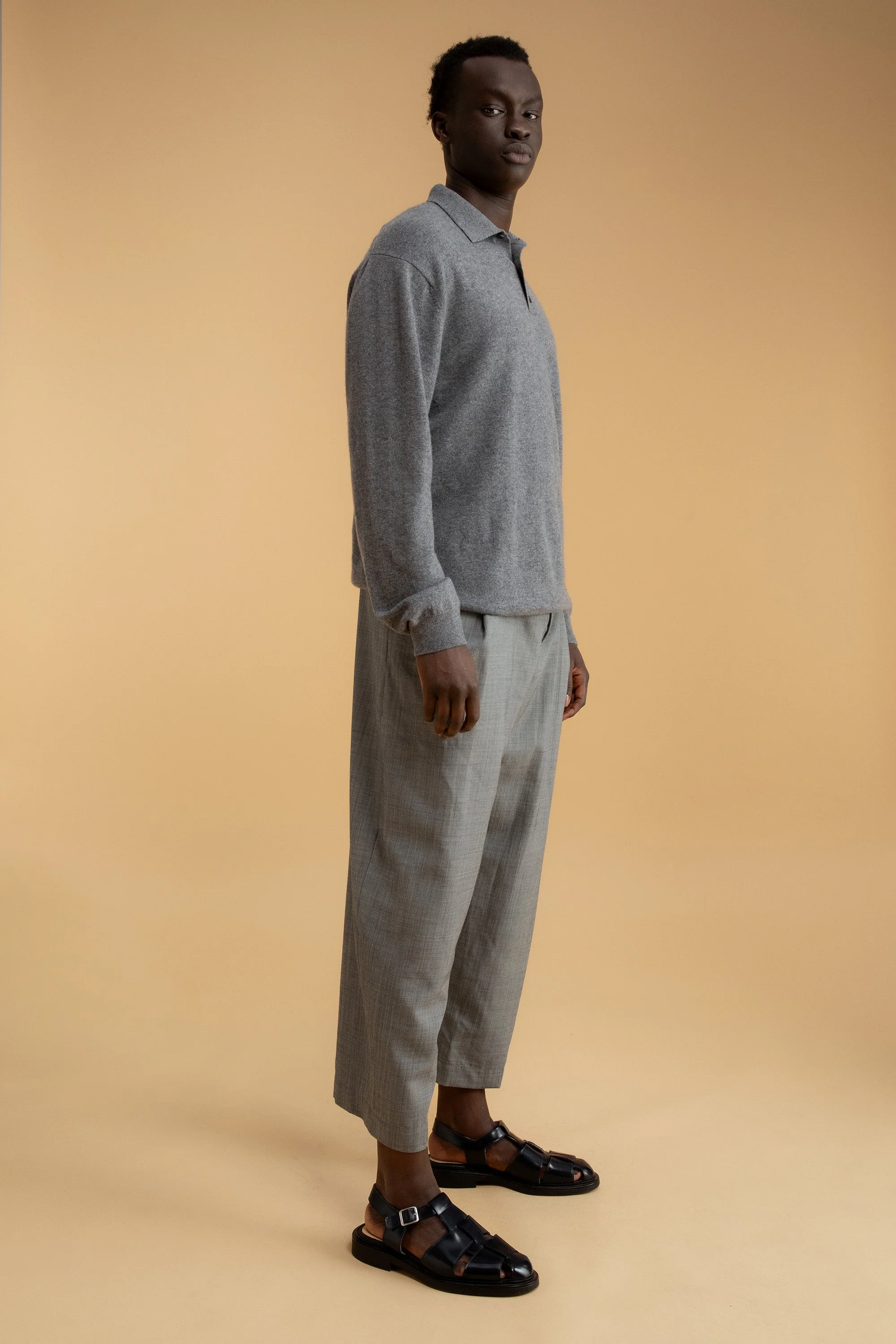 Men's Long Sleeved Knitted Polo Shirt - Derby Grey - Image 7