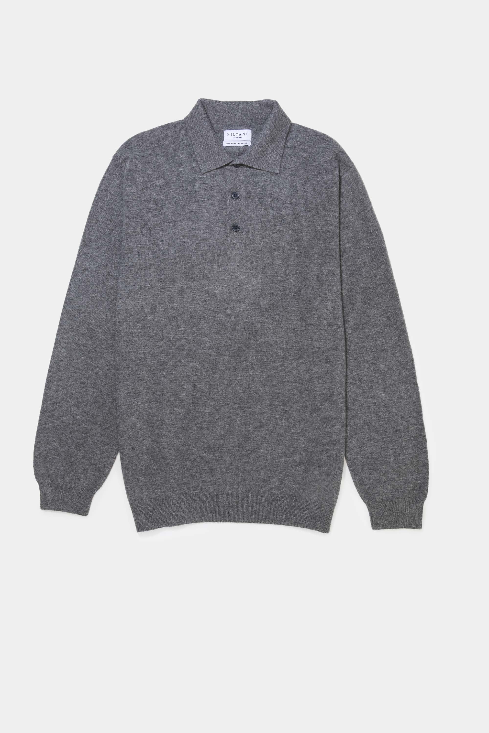 Men's Long Sleeved Knitted Polo Shirt - Derby Grey - Image 9