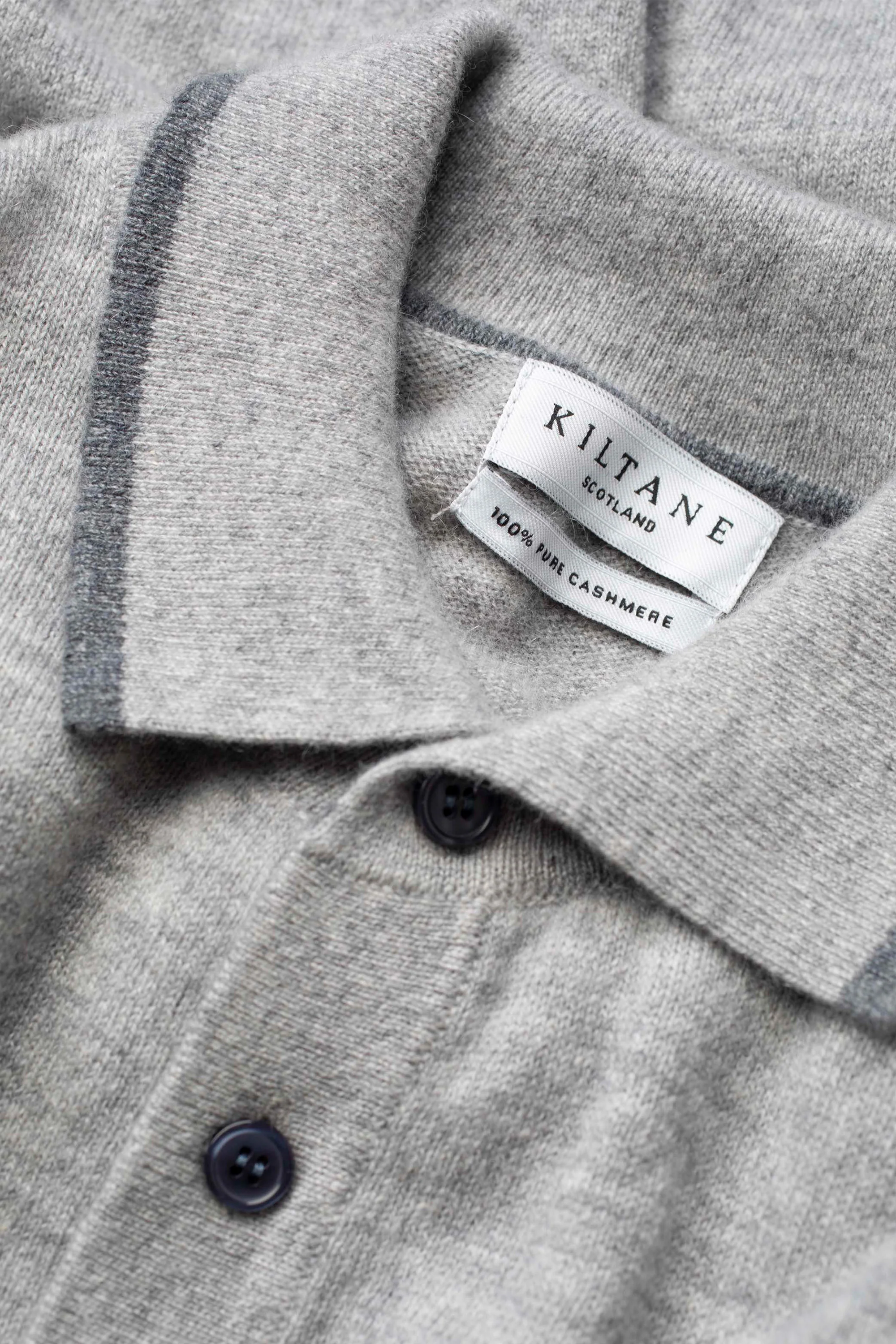 Men's Long Sleeved Knitted Polo Shirt - Oyster Grey - Image 3