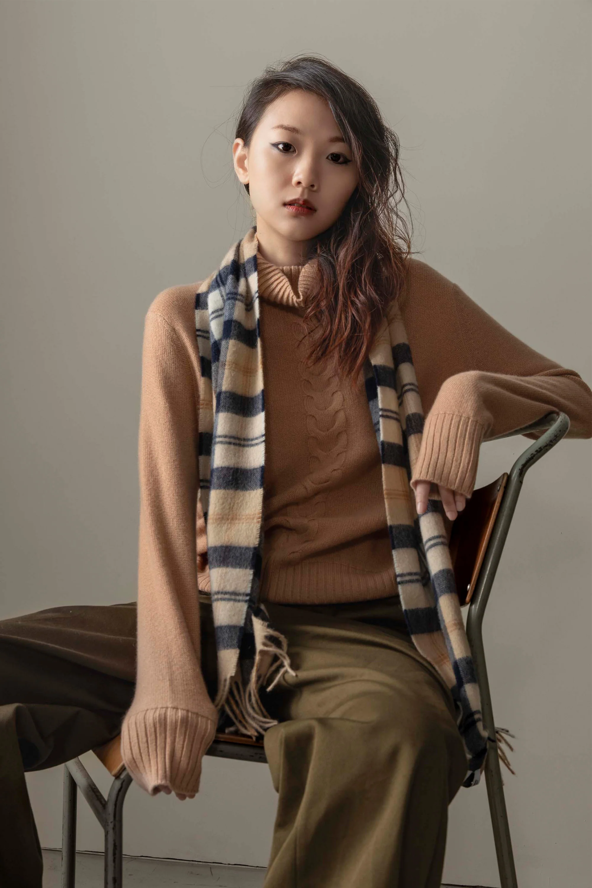 Made In Scotland Contemporary Cashmere Scarf - Navy Camel