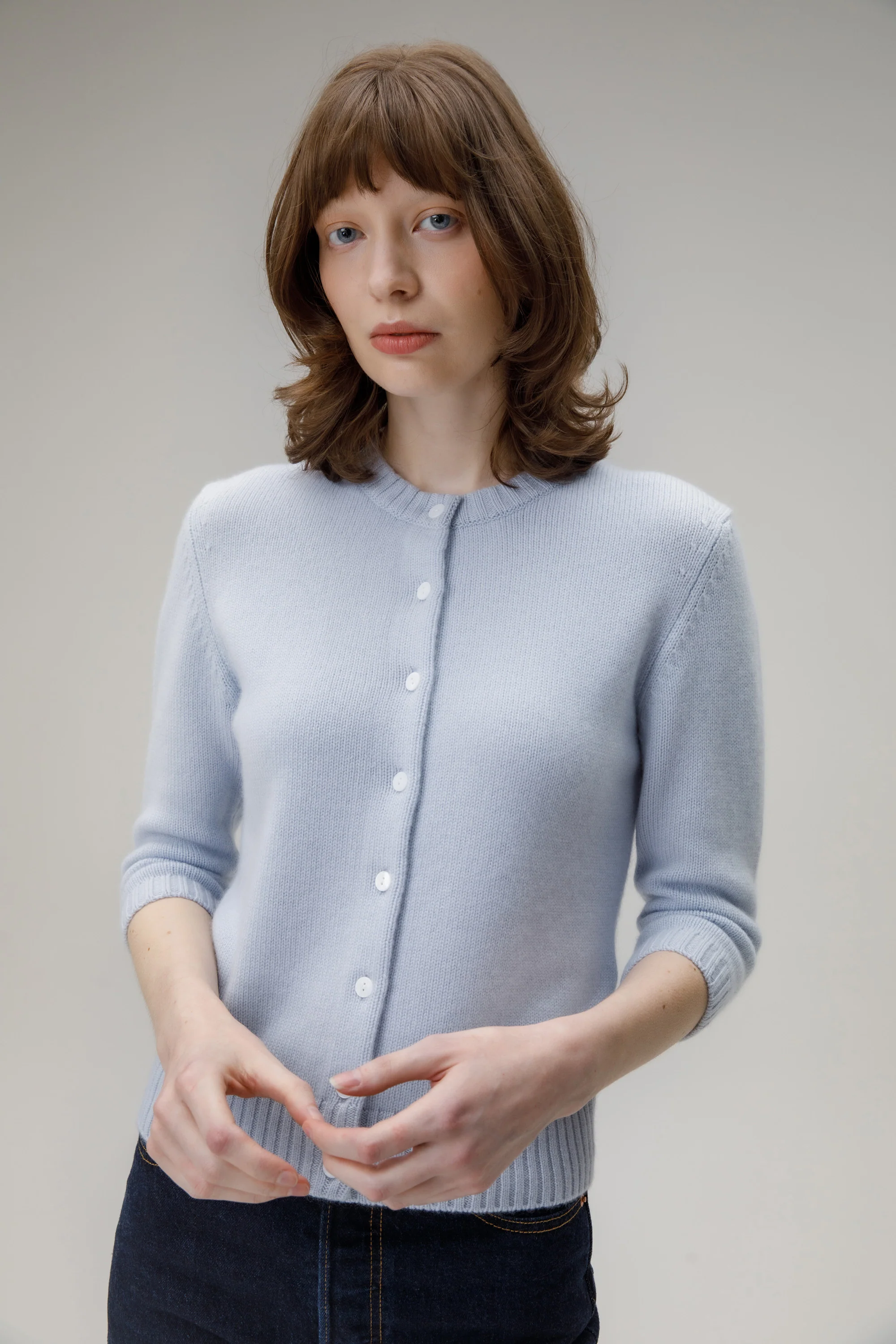 New Town 3/4 Sleeve Cashmere Cardigan - Blue Aura - Image 2