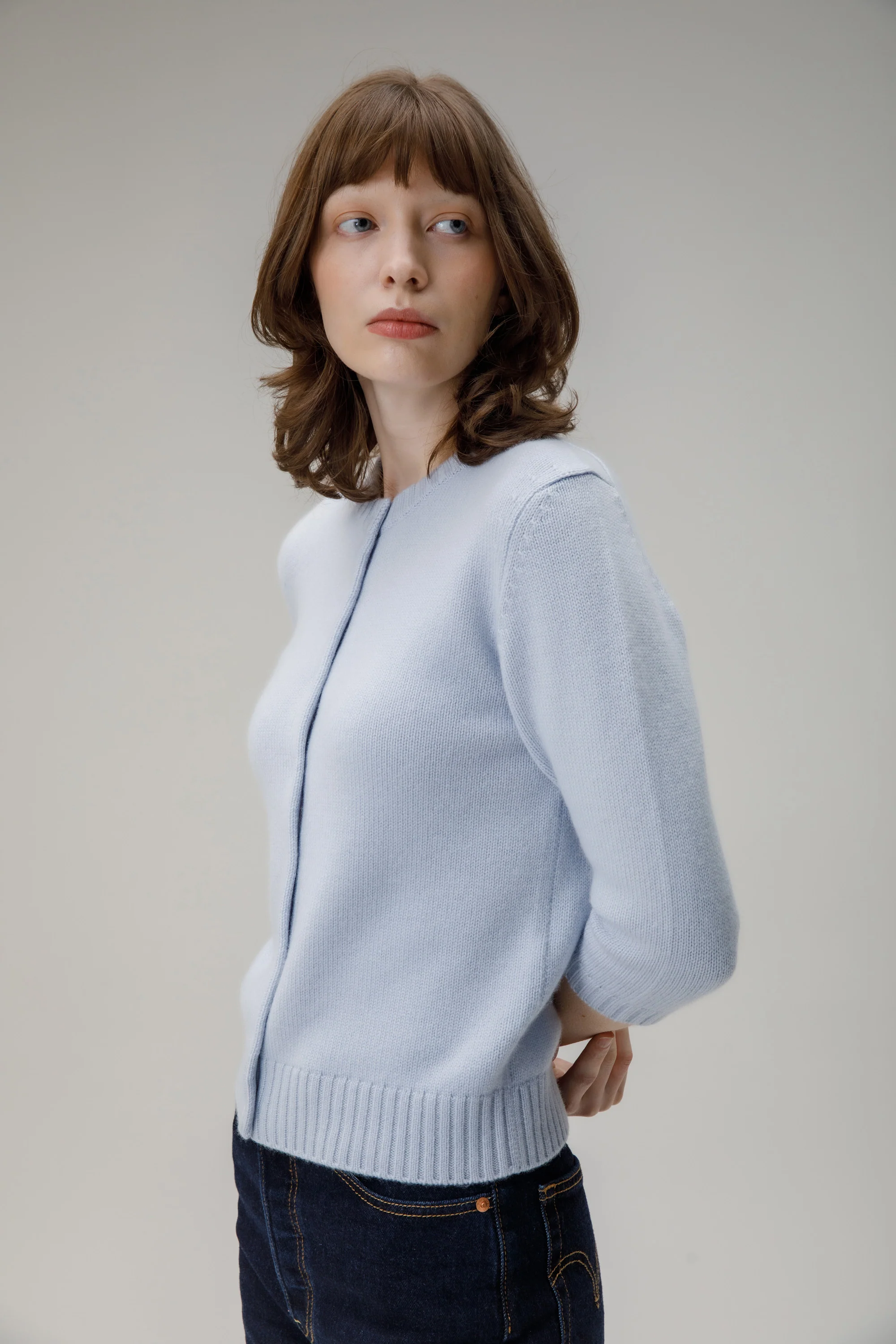 New Town 3/4 Sleeve Cashmere Cardigan - Blue Aura - Image 4
