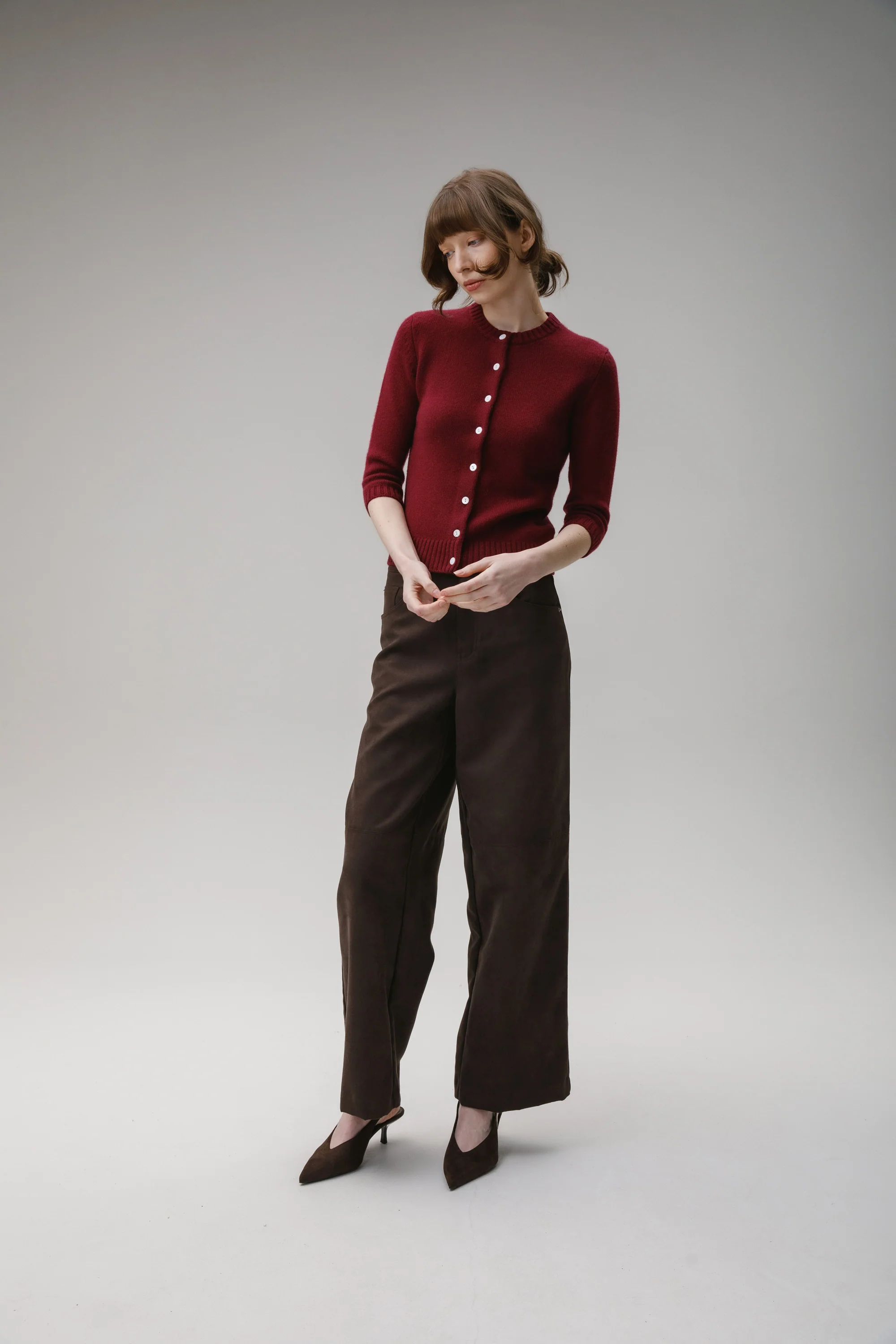 New Town 3/4 Sleeve Cashmere Cardigan - Burgundy - Image 2