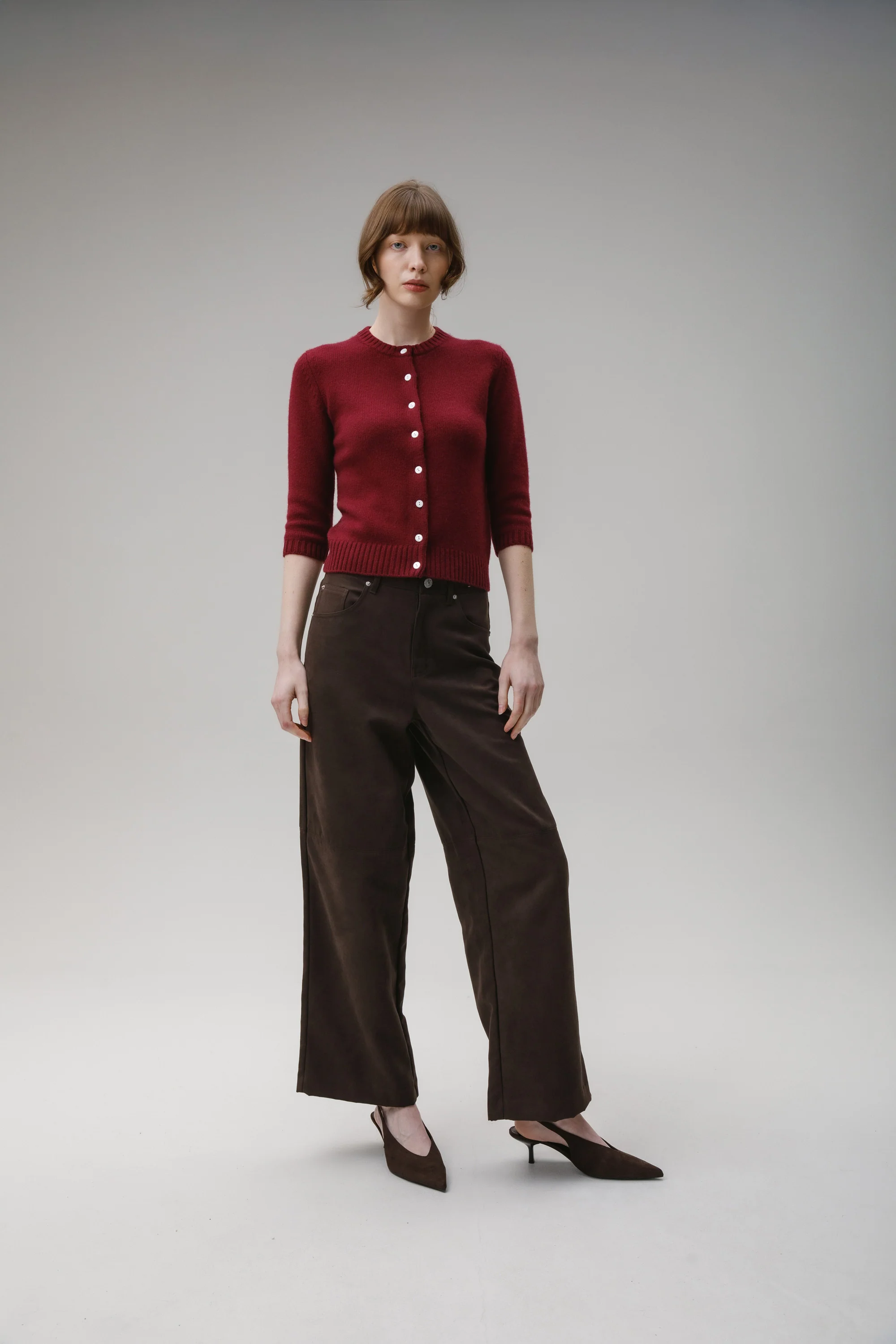 New Town 3/4 Sleeve Cashmere Cardigan - Burgundy - Image 3