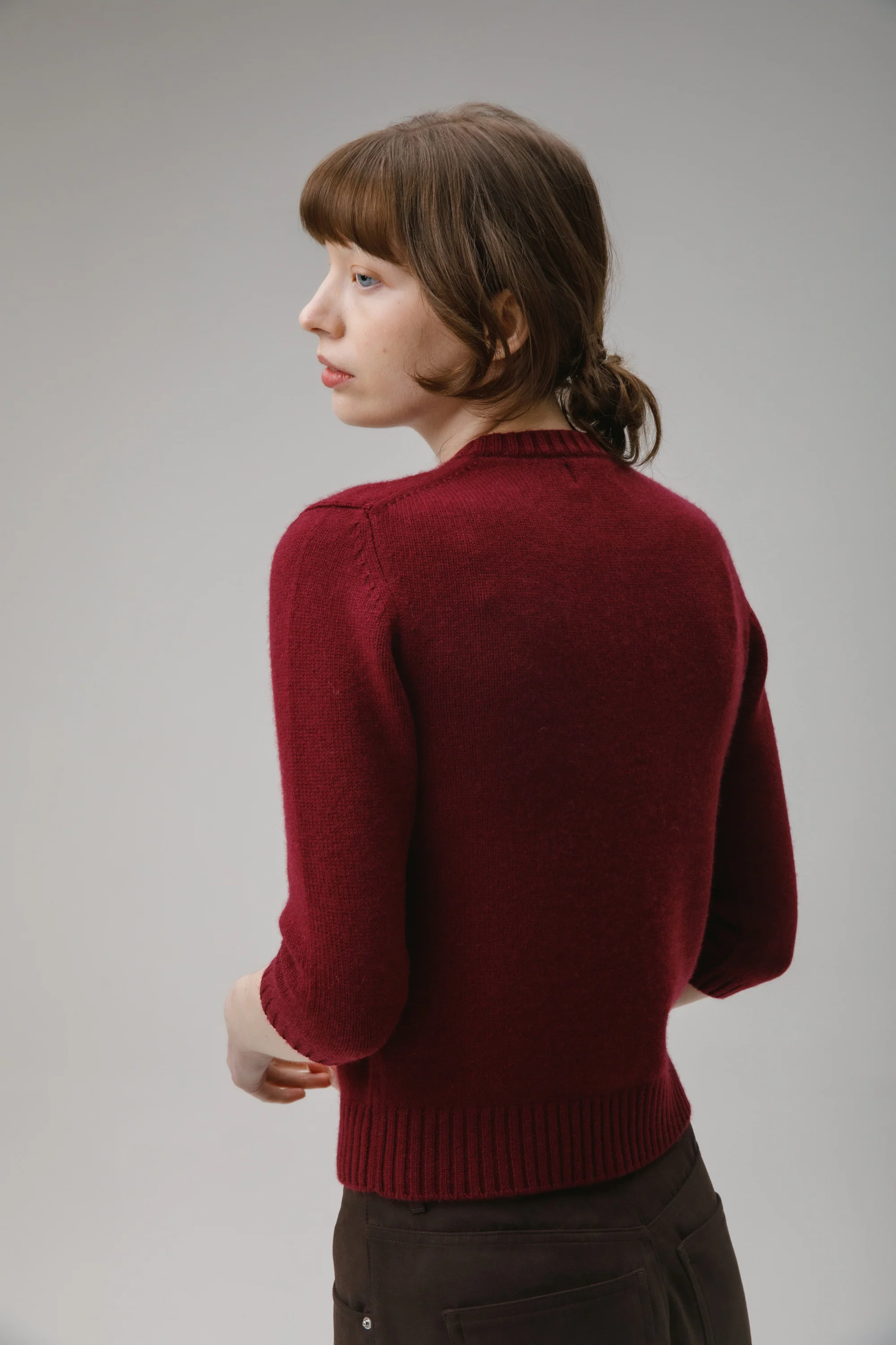 New Town 3/4 Sleeve Cashmere Cardigan - Burgundy - Image 4
