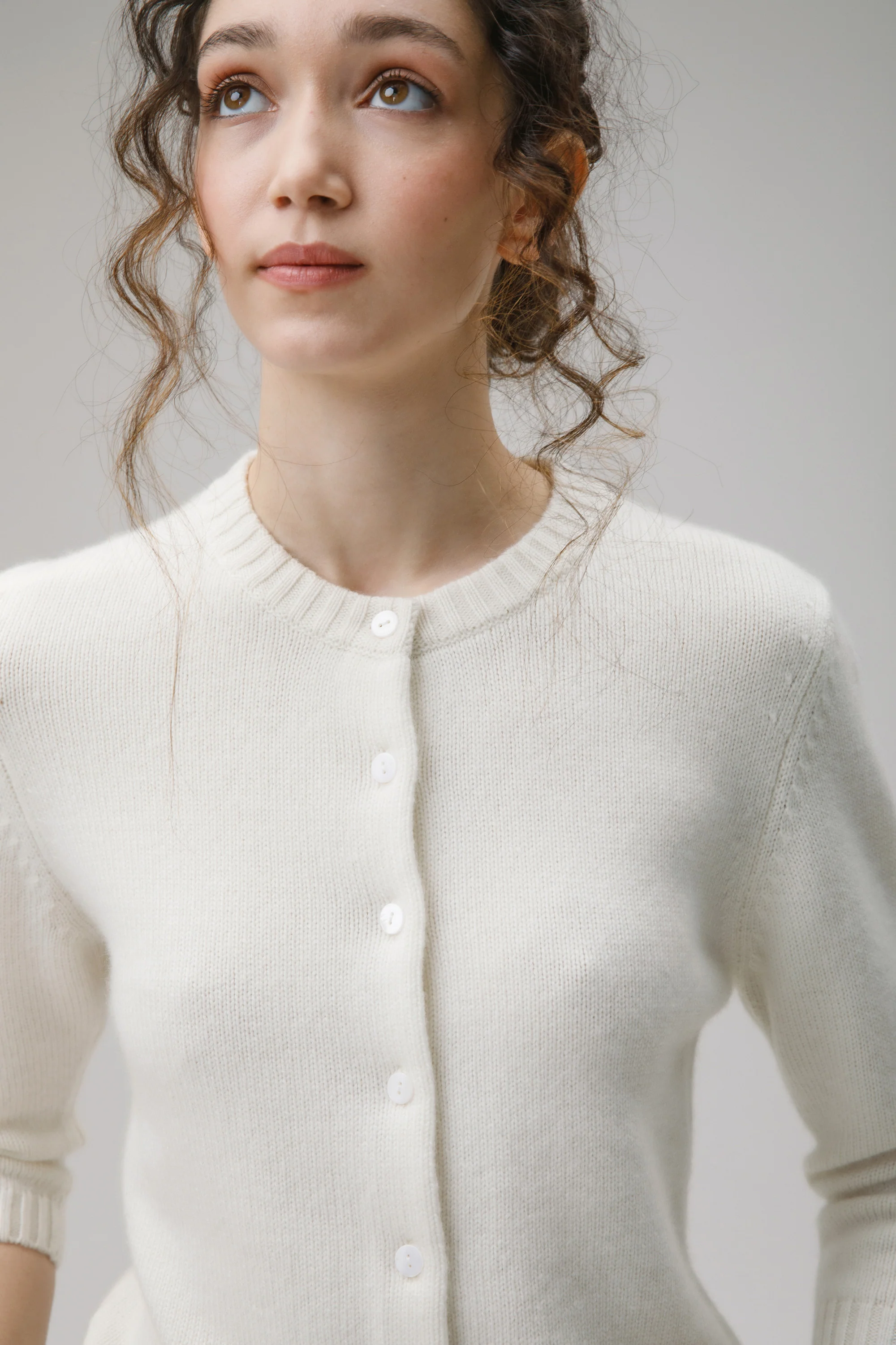 New Town 3/4 Sleeve Cashmere Cardigan - Soft White - Image 2
