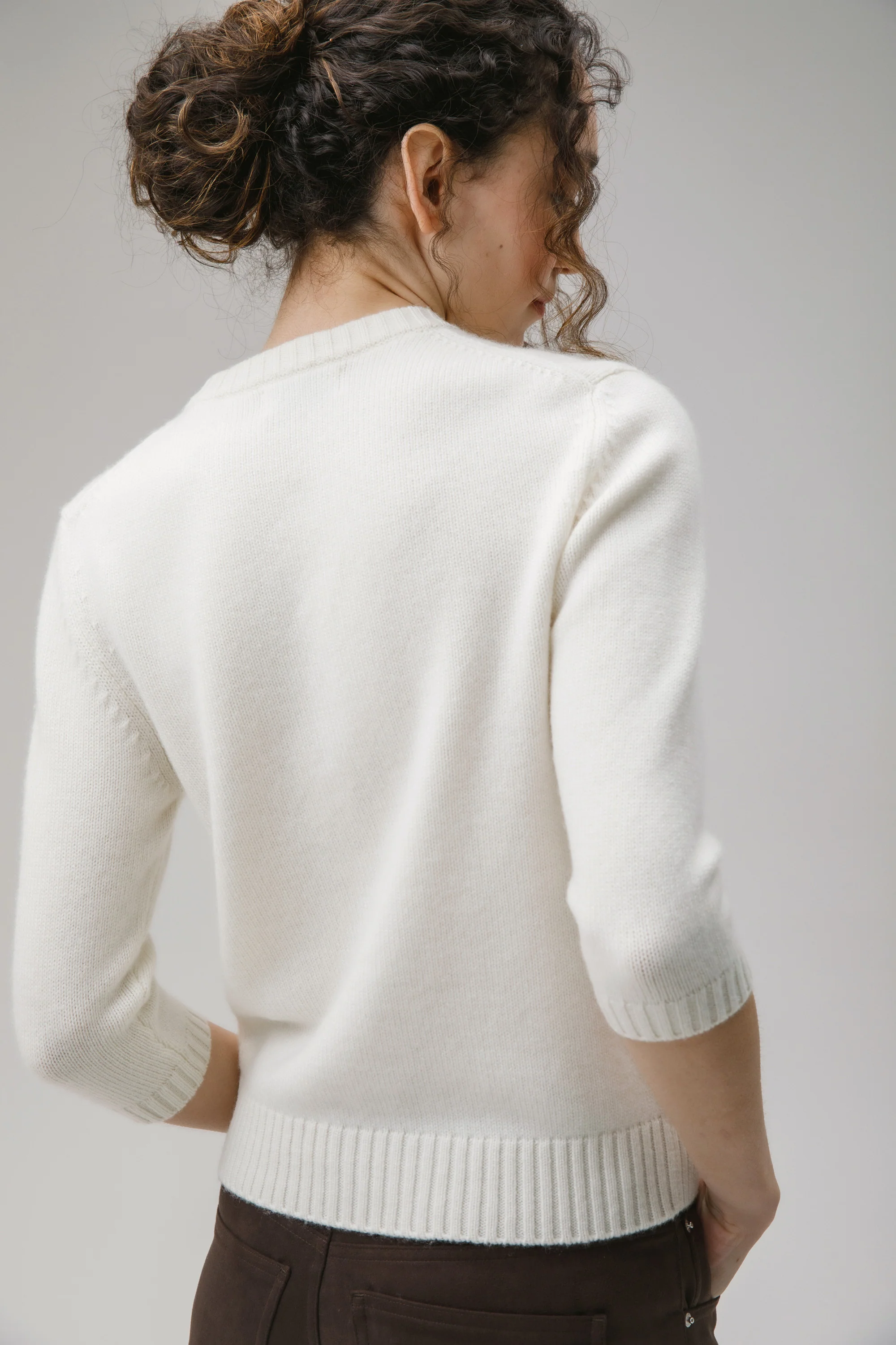 New Town 3/4 Sleeve Cashmere Cardigan - Soft White - Image 3