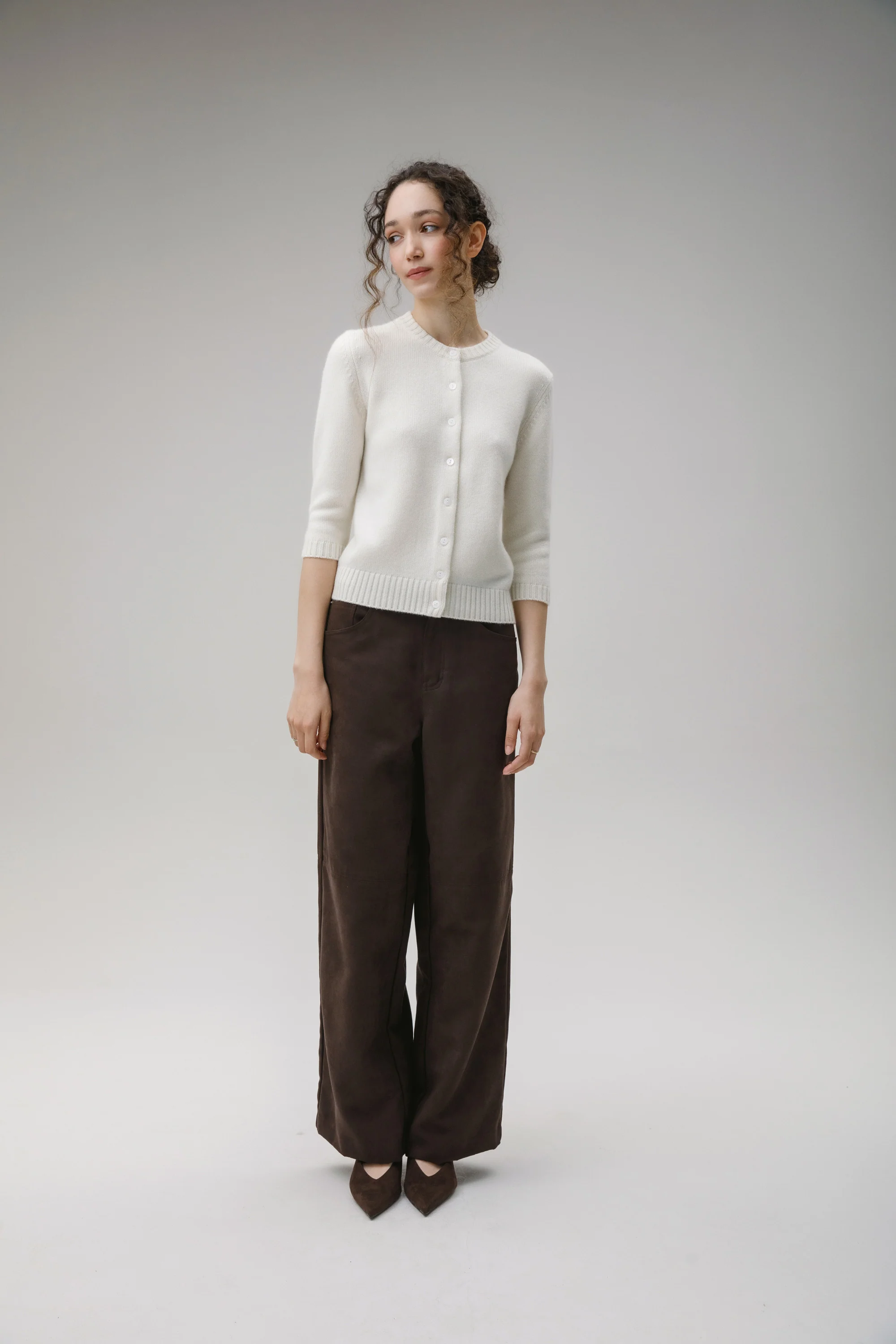 New Town 3/4 Sleeve Cashmere Cardigan - Soft White - Image 5