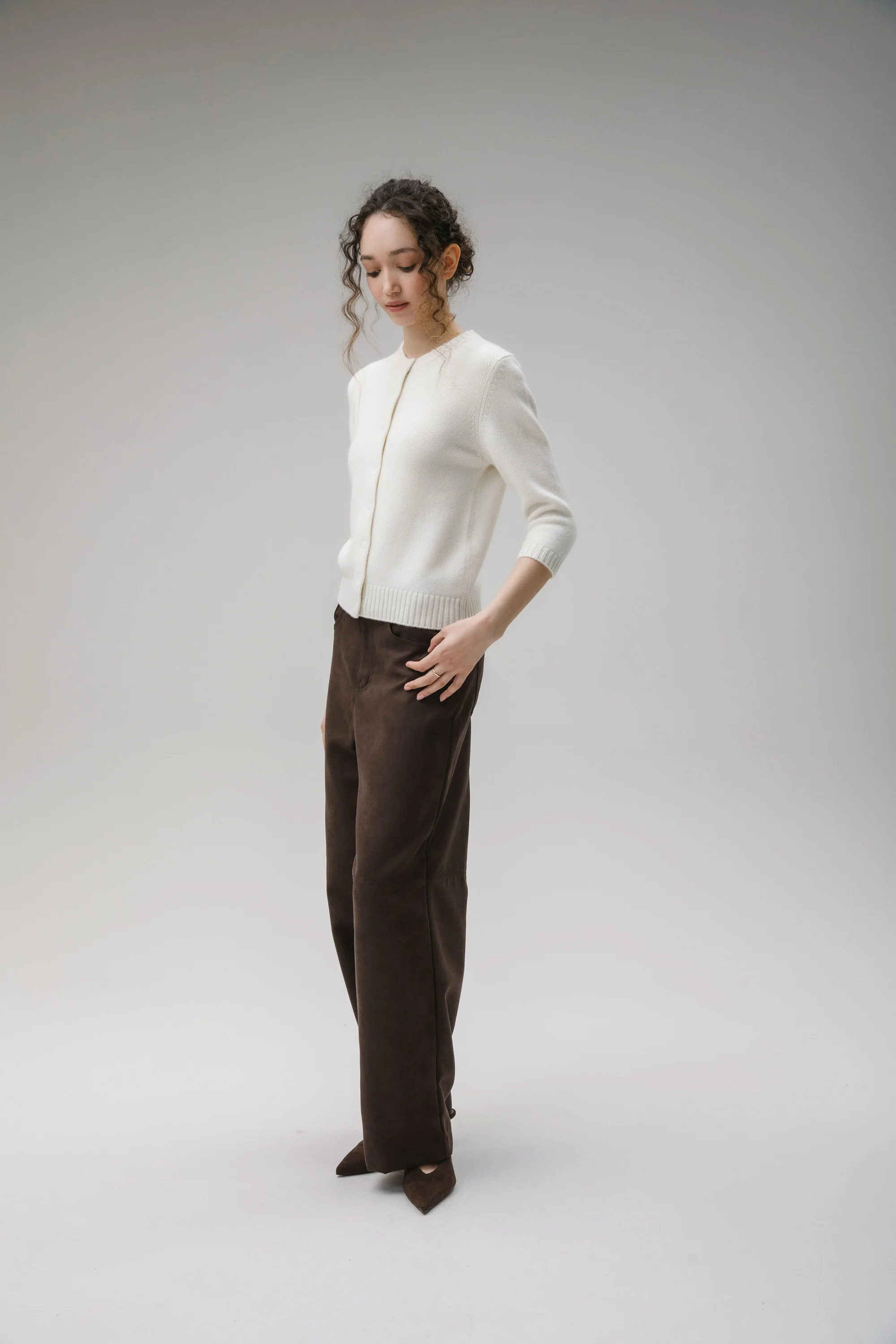 New Town 3/4 Sleeve Cashmere Cardigan - Soft White - Image 6