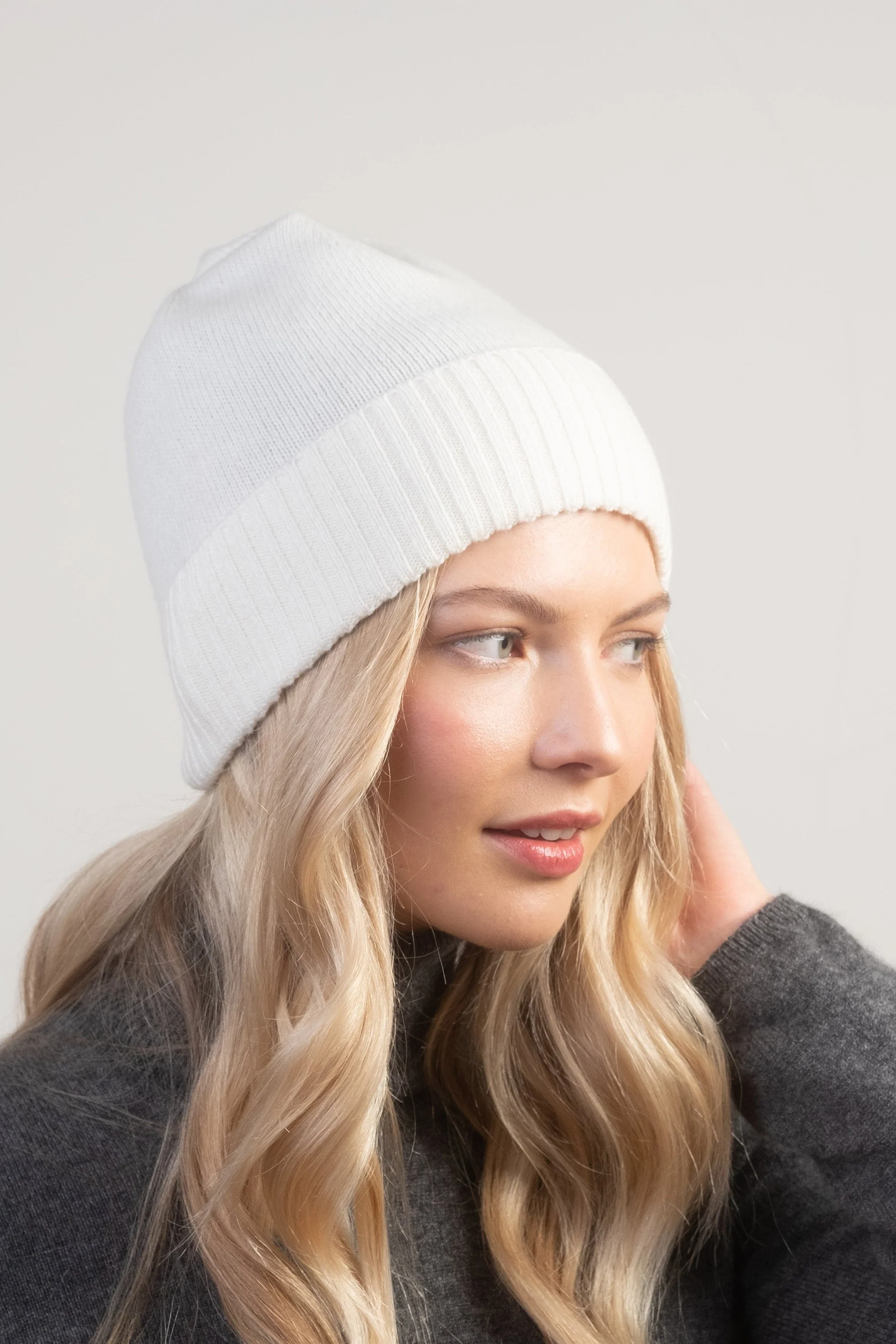 Unisex Plain Beanie Hat - Soft White - Image 2