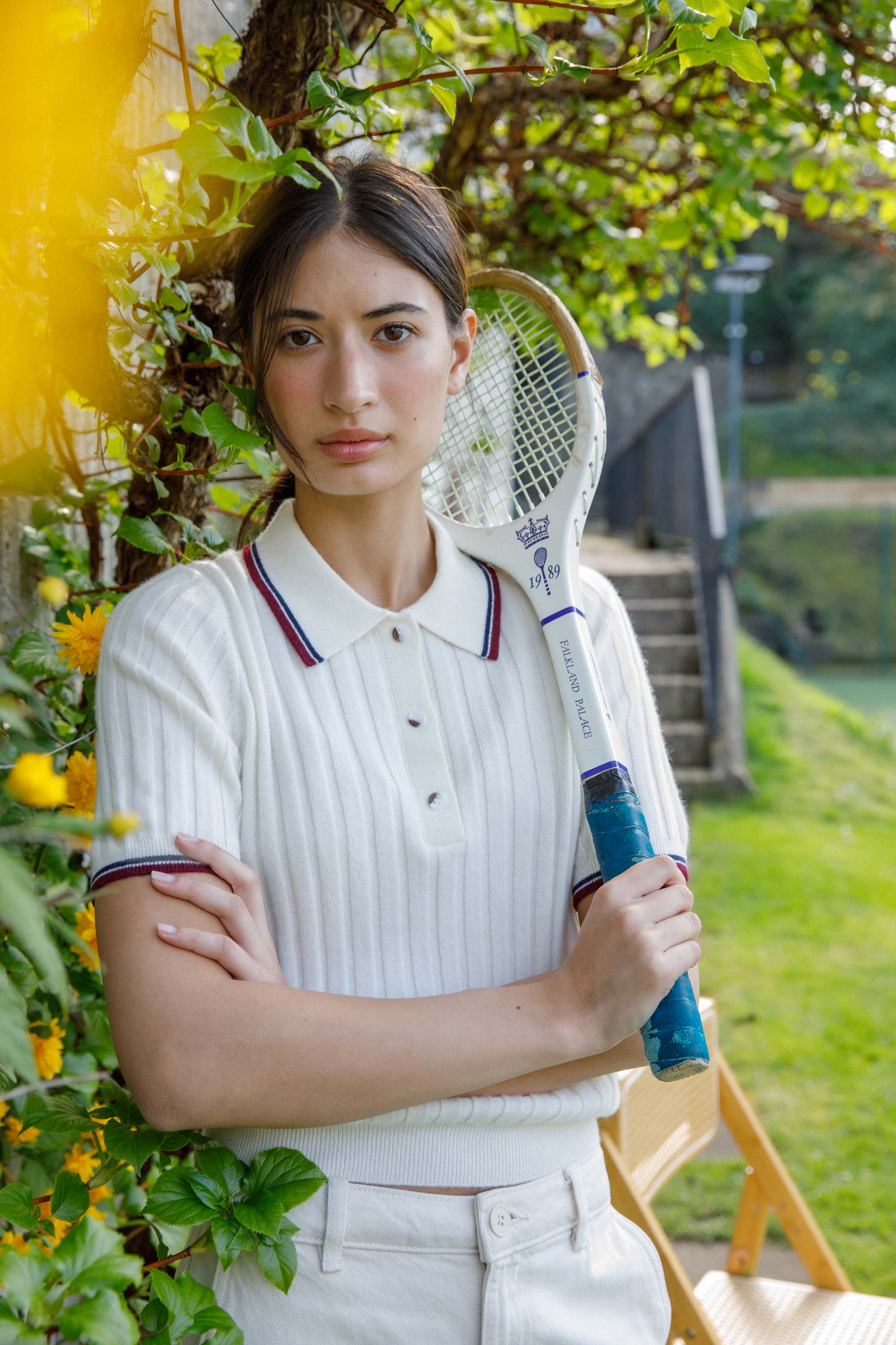 Ribbed Knit Cashmere Polo - Off White
