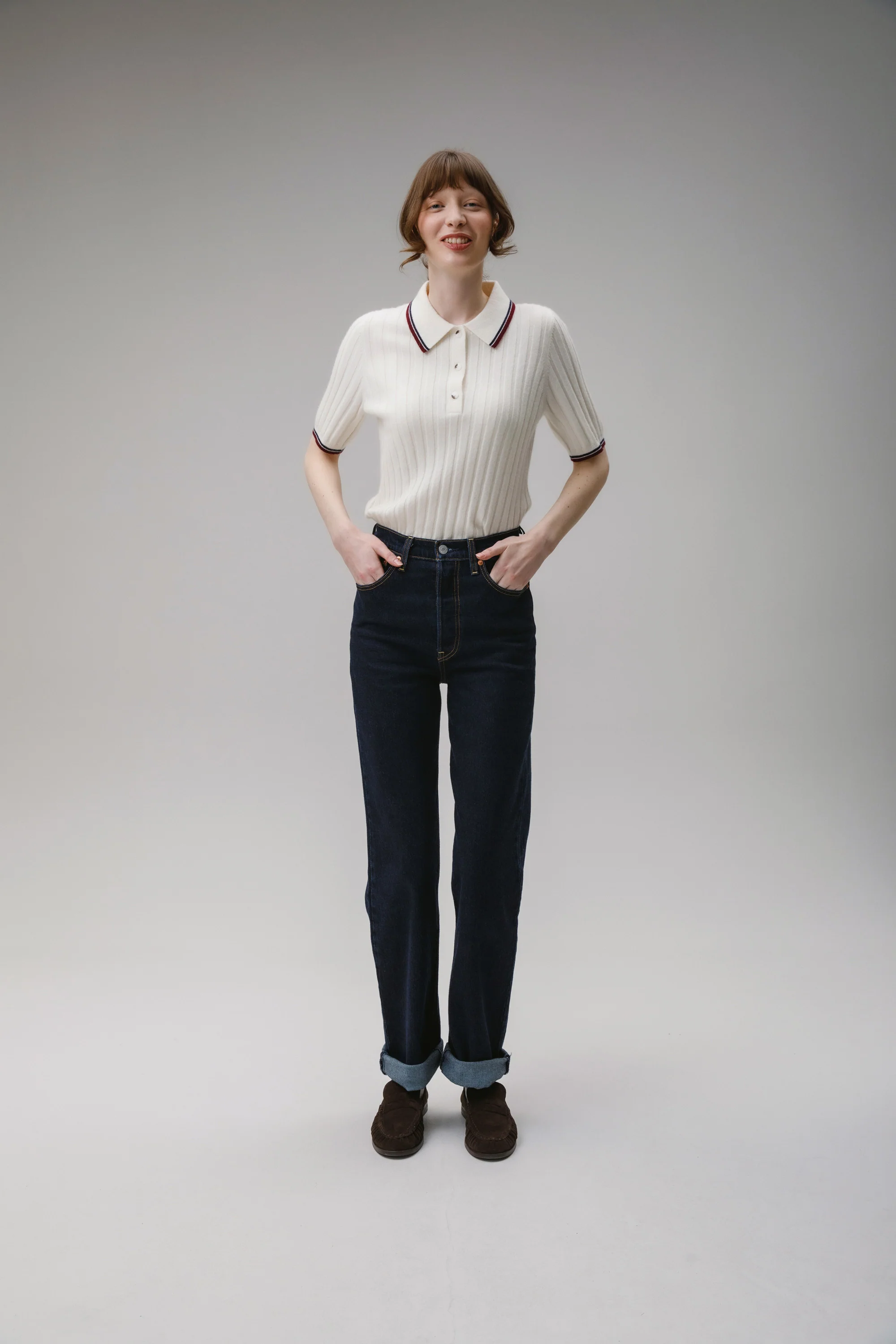 Ribbed Knit Cashmere Polo - Off White - Image 4