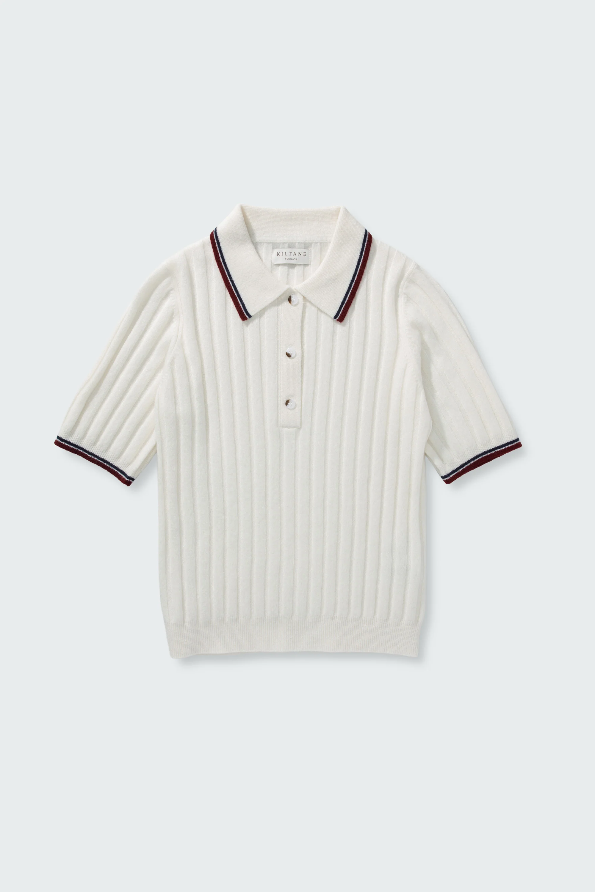Ribbed Knit Cashmere Polo - Off White - Image 7
