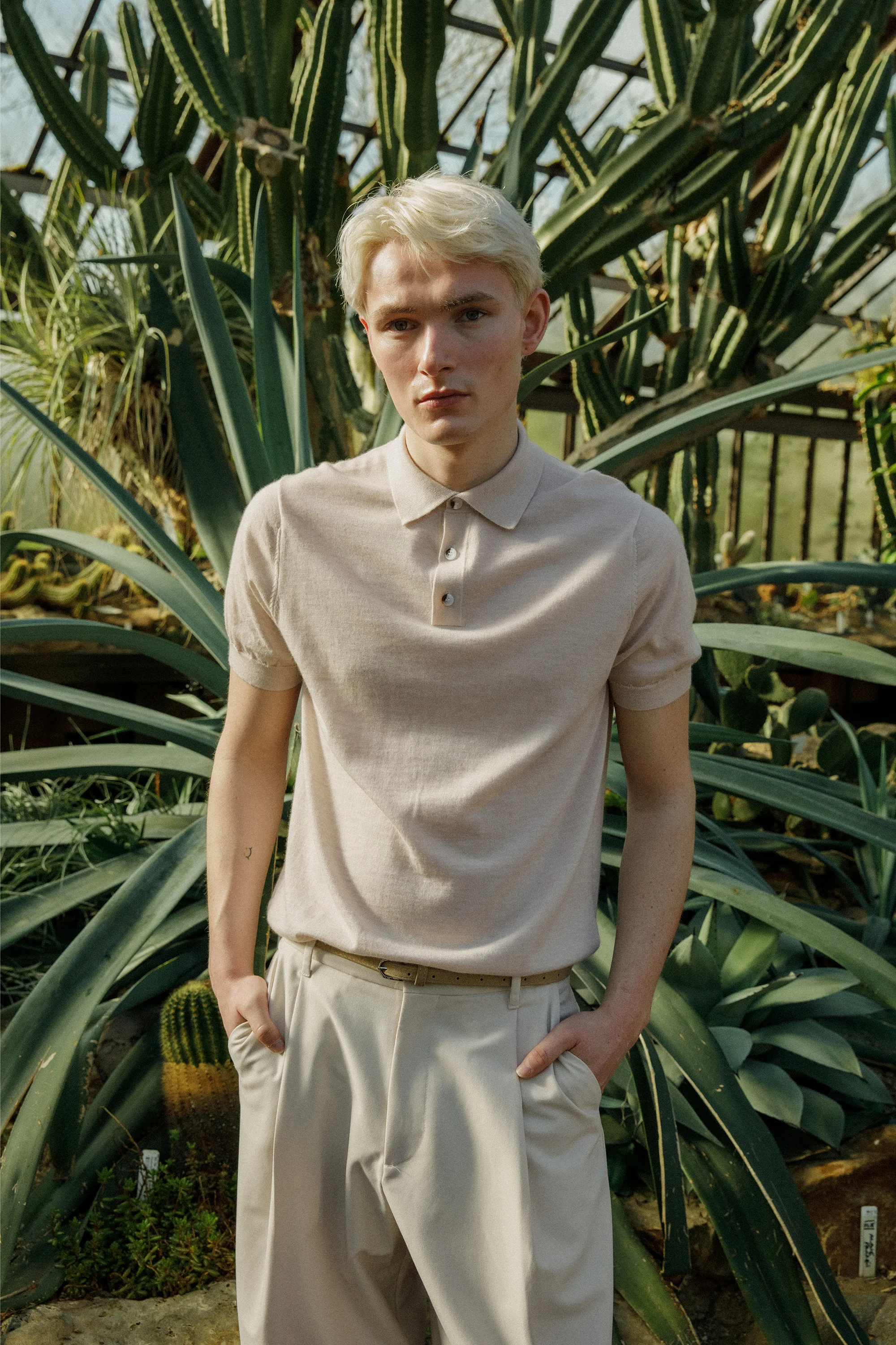 Short Sleeve Cashmere Polo - Ecru