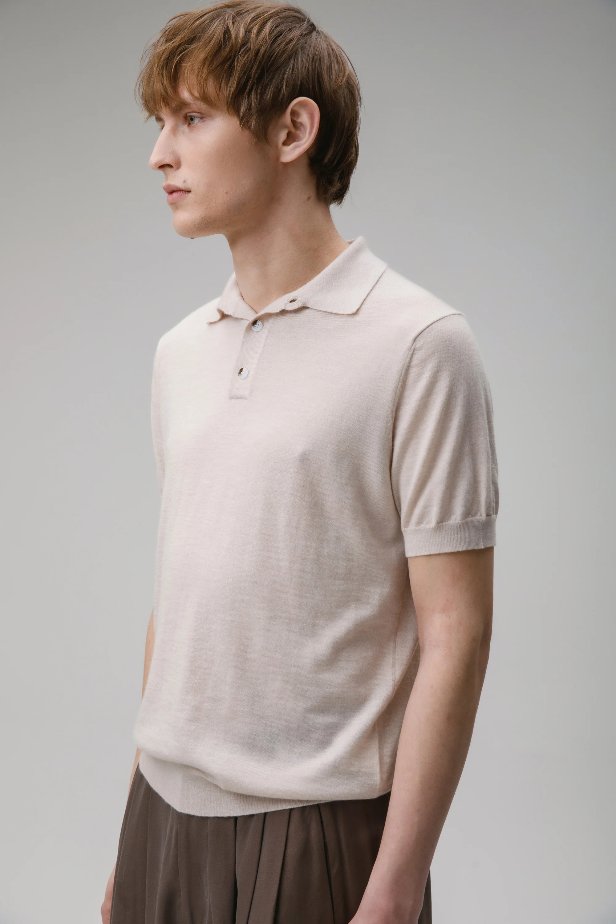 Short Sleeve Cashmere Polo - Ecru - Image 2