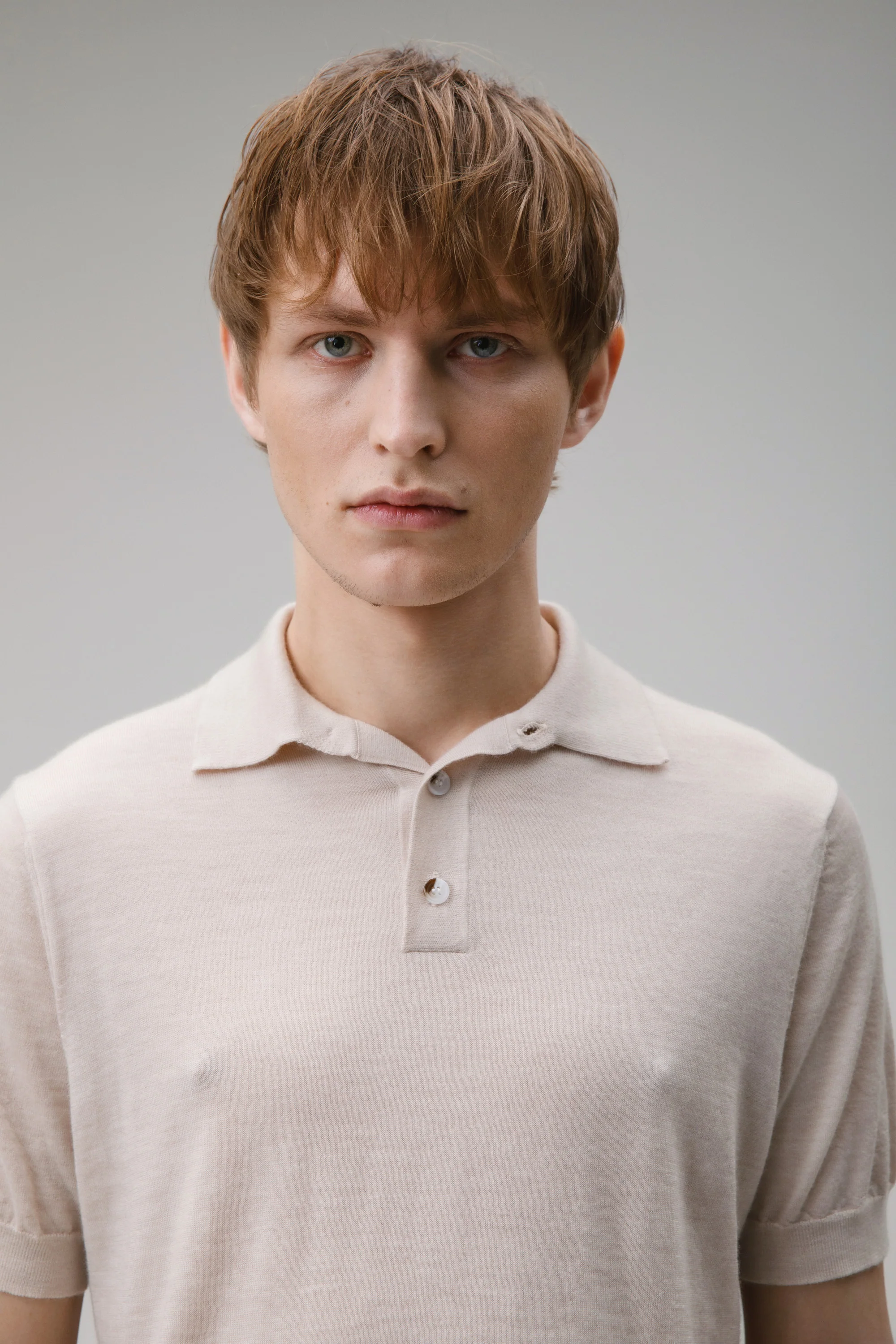 Short Sleeve Cashmere Polo - Ecru - Image 3
