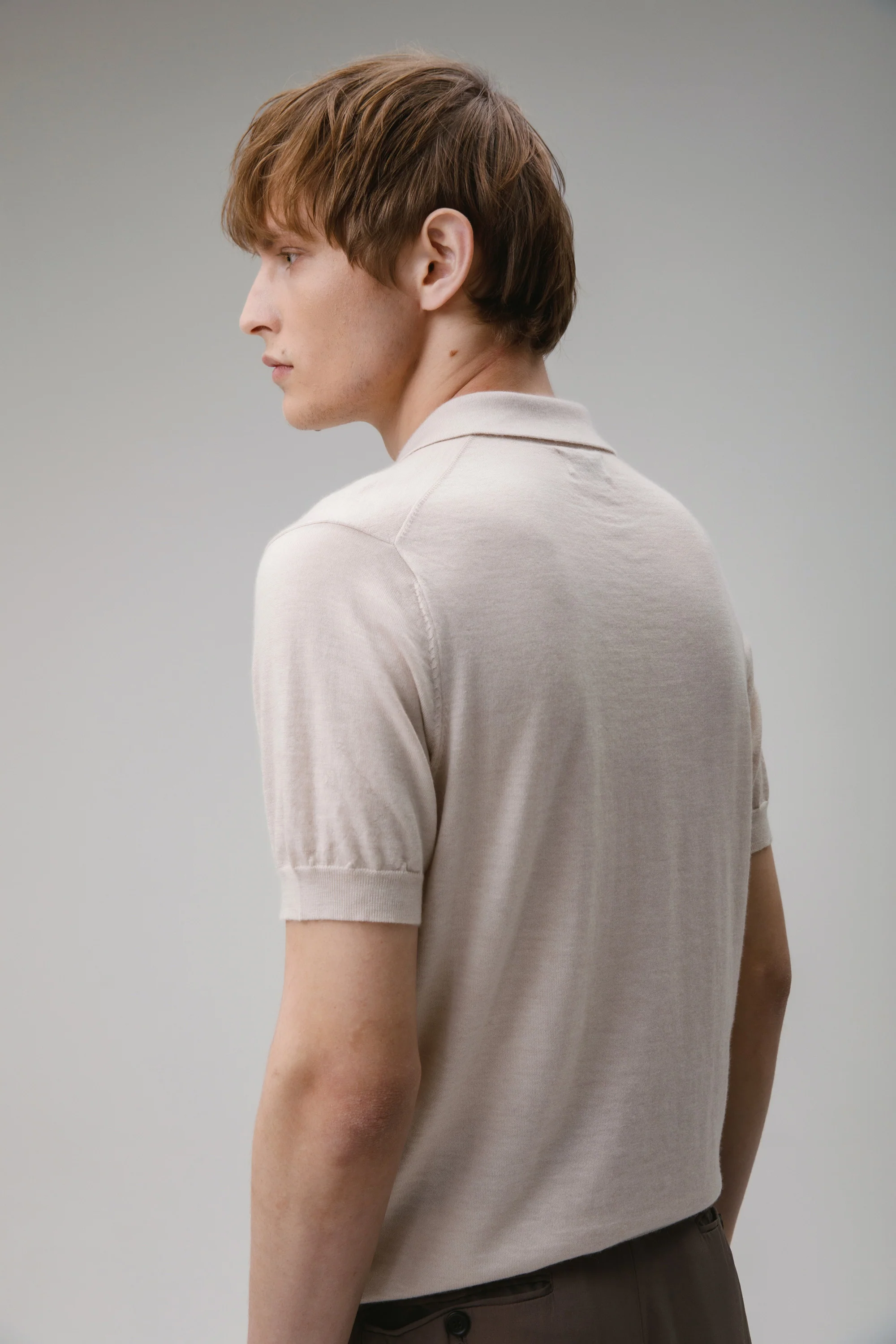 Short Sleeve Cashmere Polo - Ecru - Image 5