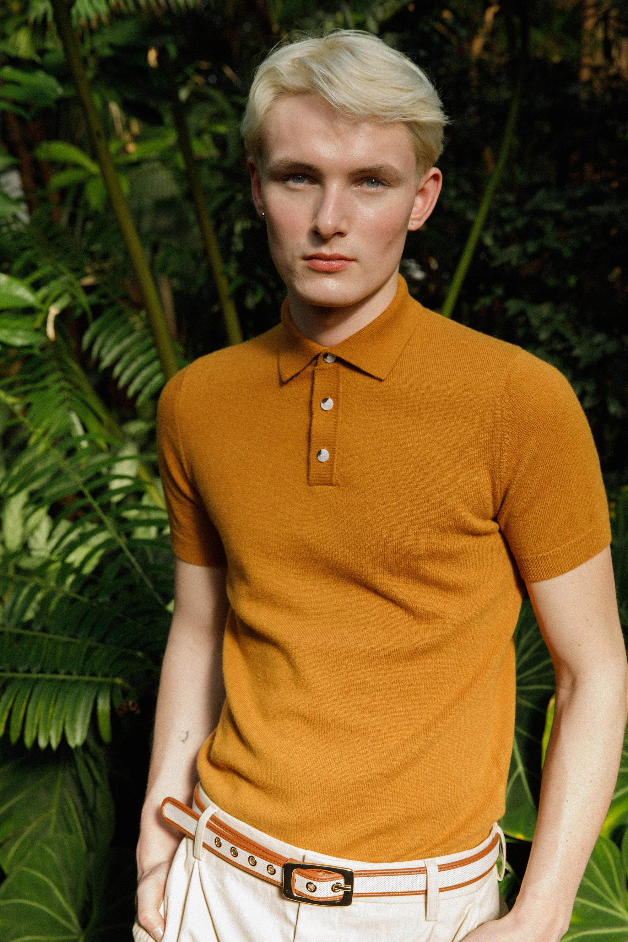 Short Sleeve Cashmere Polo - Gingersnap