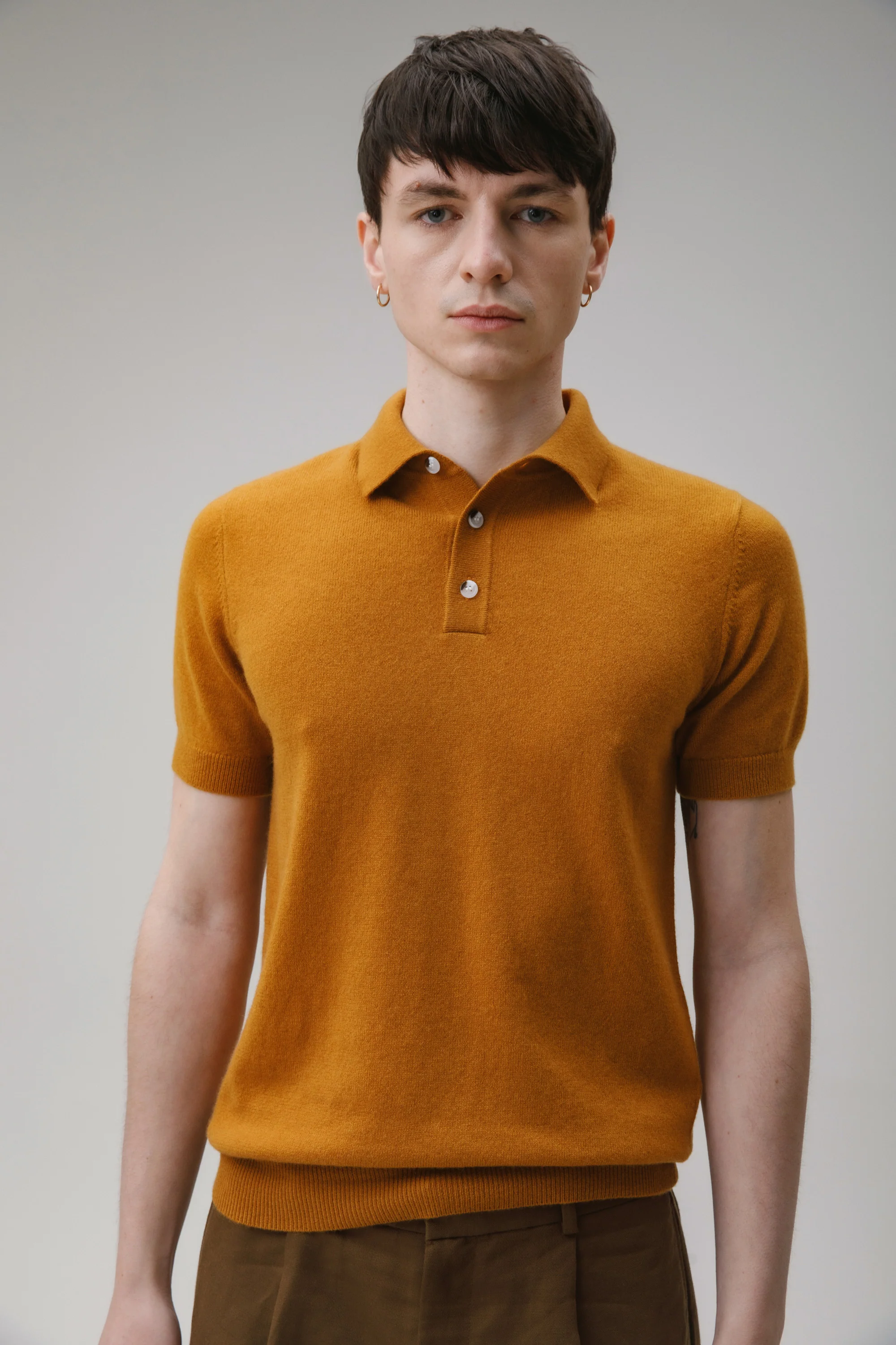 Short Sleeve Cashmere Polo - Gingersnap - Image 2