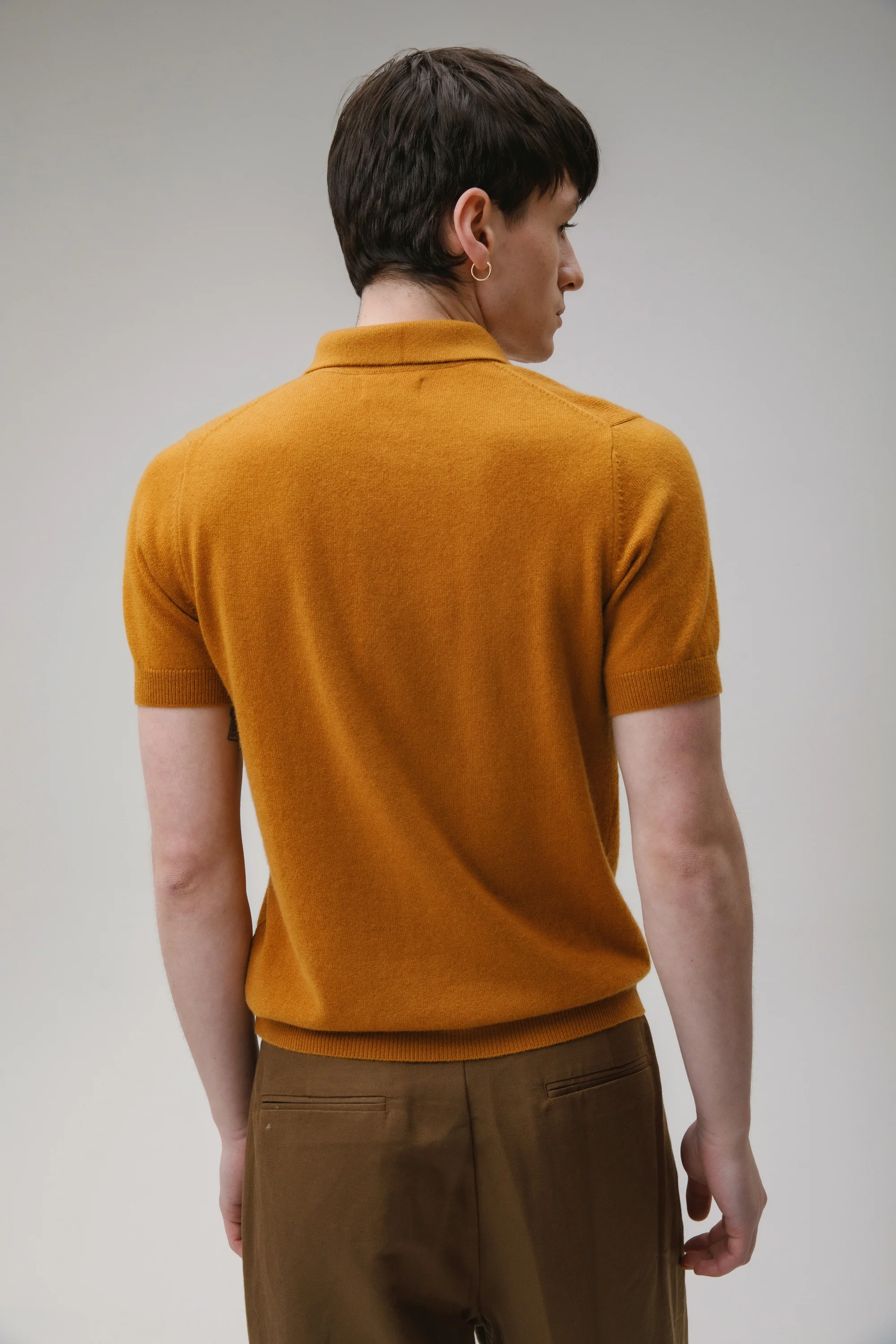 Short Sleeve Cashmere Polo - Gingersnap - Image 5